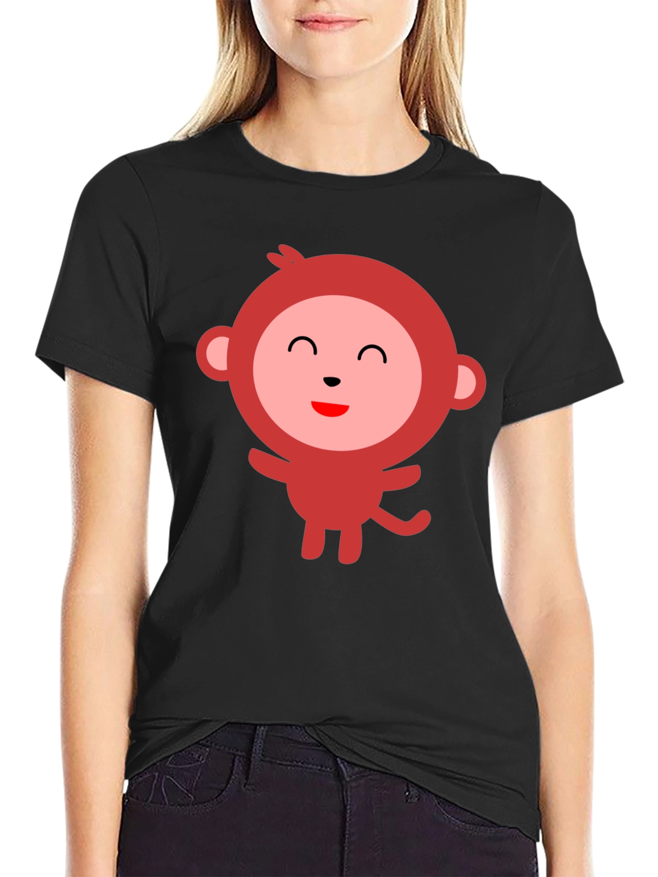 Cute Monkey Graphic Black T-Shirt