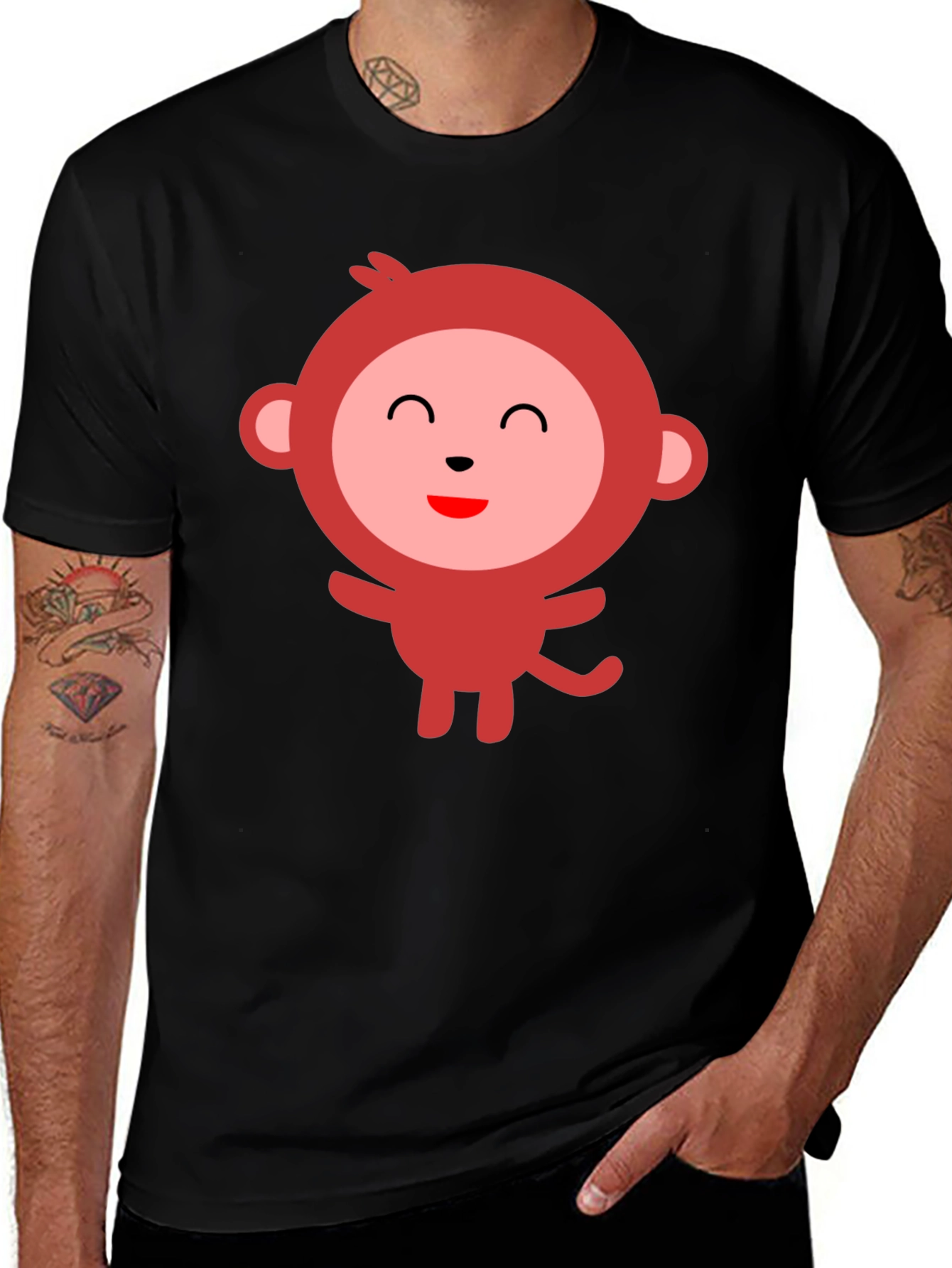 Cute Monkey Graphic Black T-Shirt