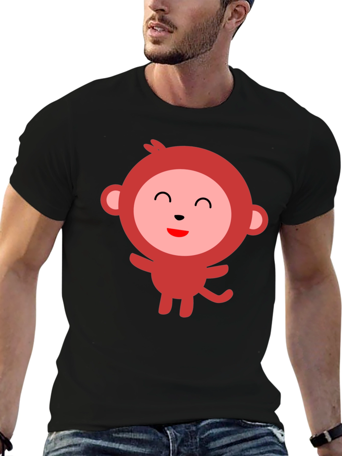 Cute Monkey Graphic Black T-Shirt