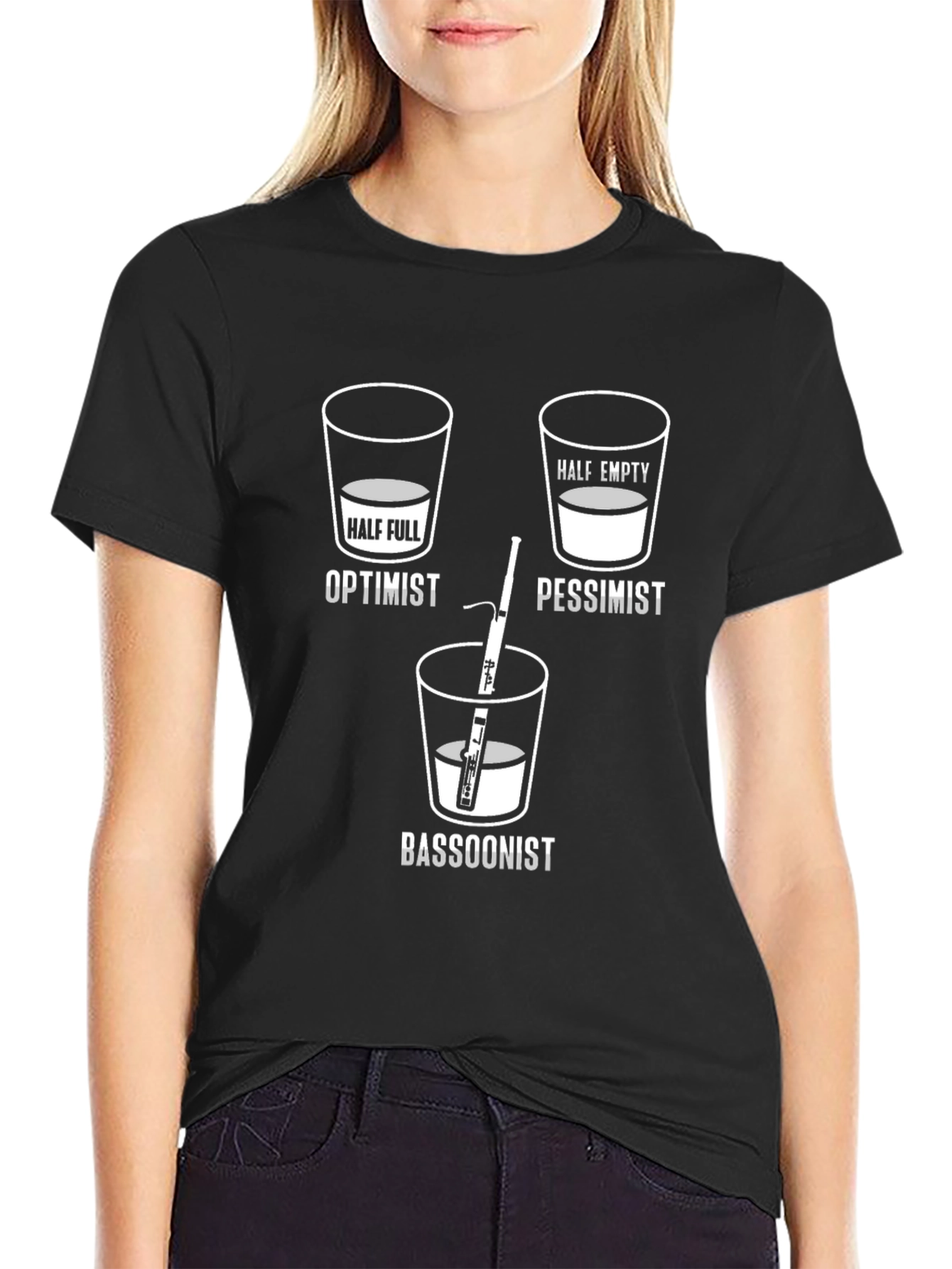 Optimist Pessimist Bassoonist T-Shirt - Funny Music Tee
