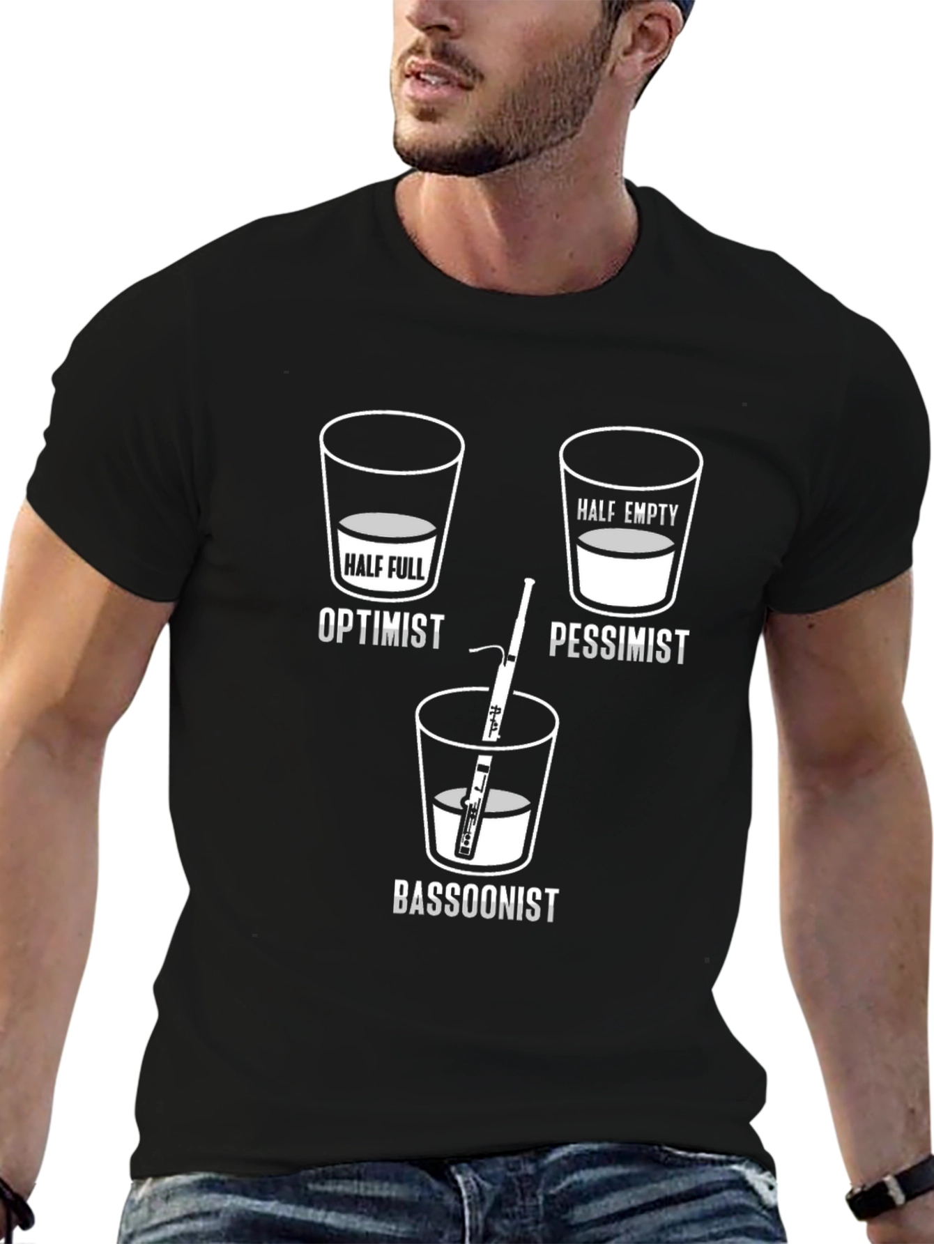 Optimist Pessimist Bassoonist T-Shirt - Funny Music Tee