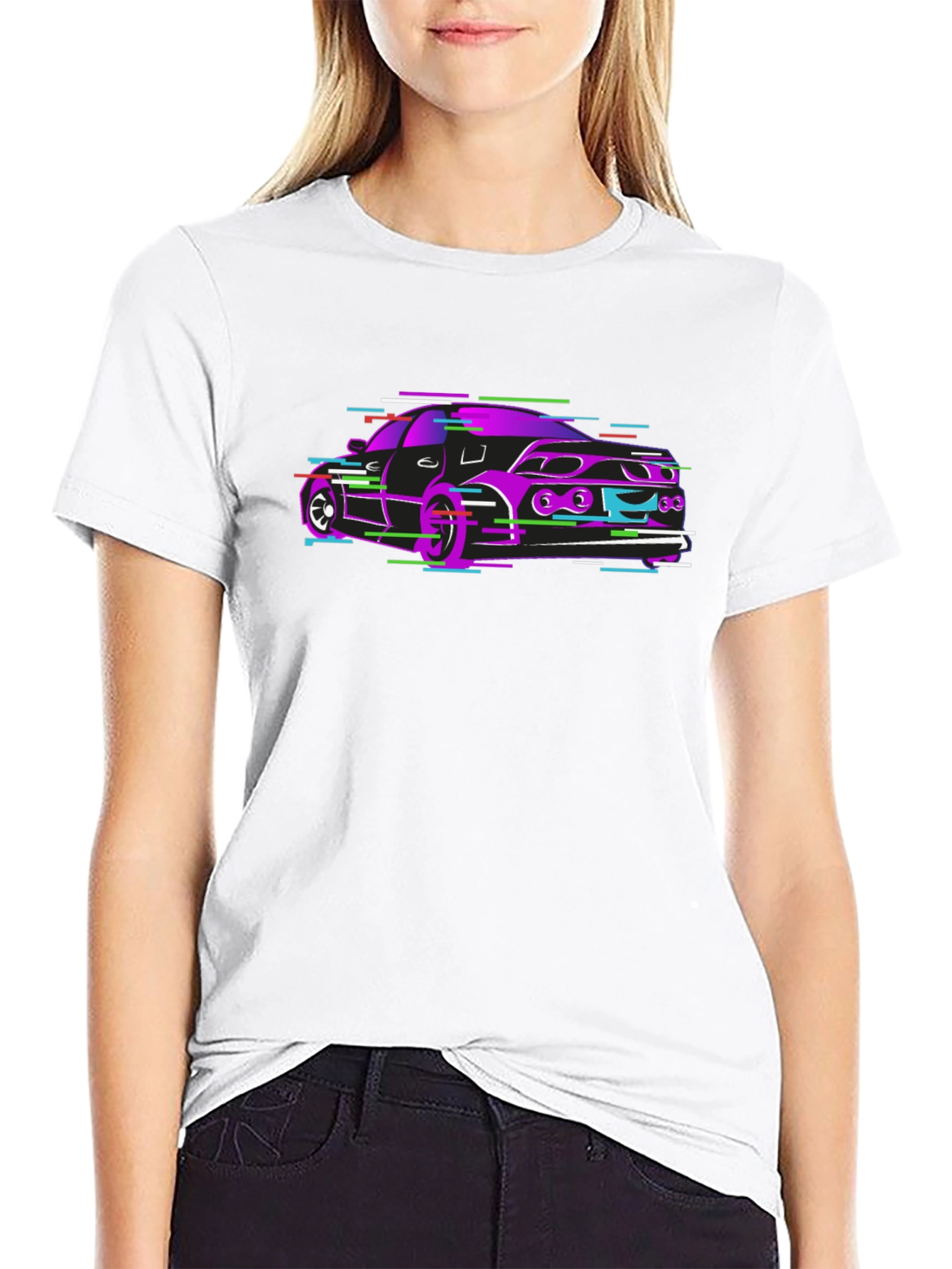 Retro Car Glitch Graphic T-Shirt - Modern Style