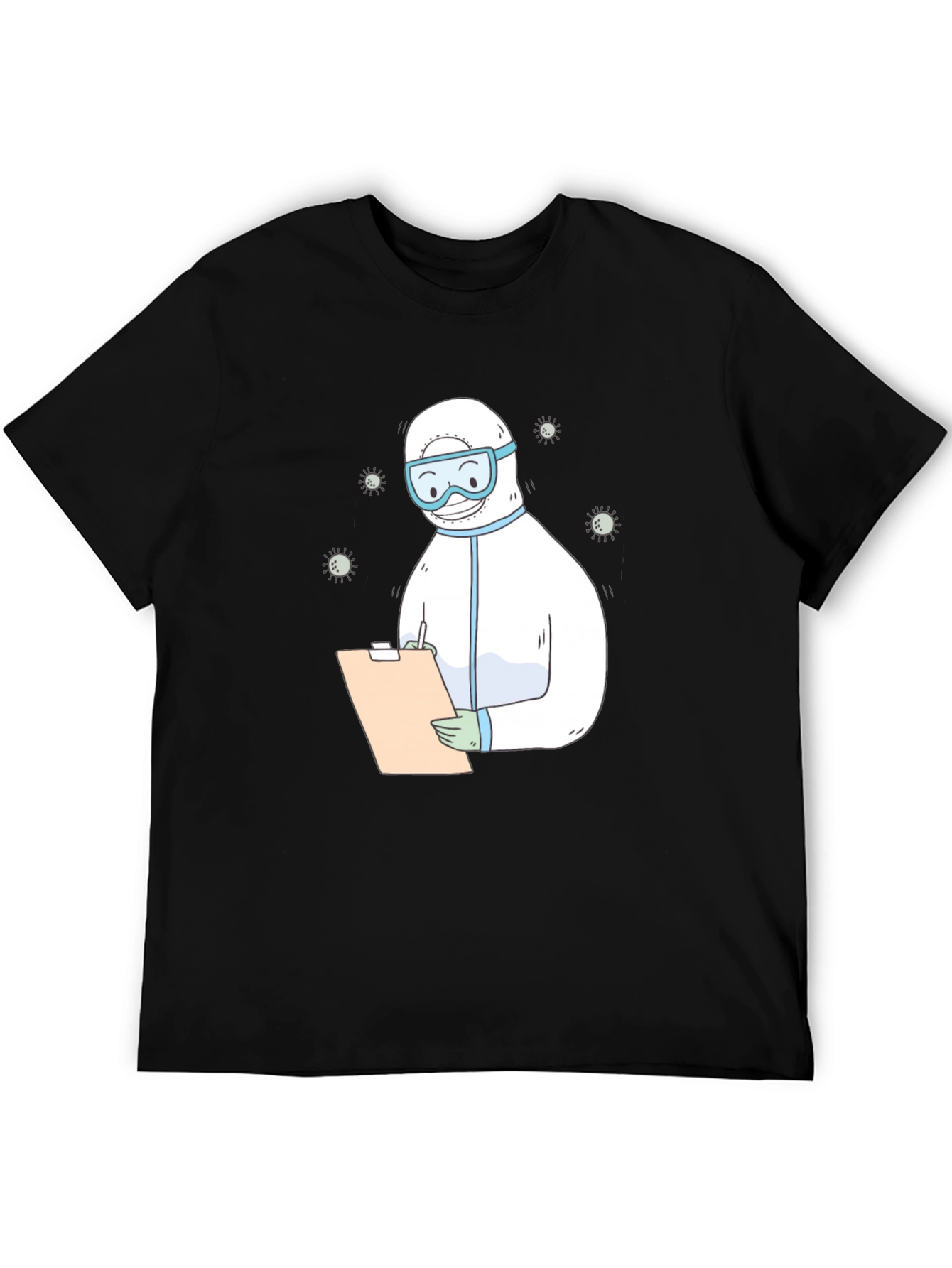 Cartoon Doctor in PPE Black T-Shirt