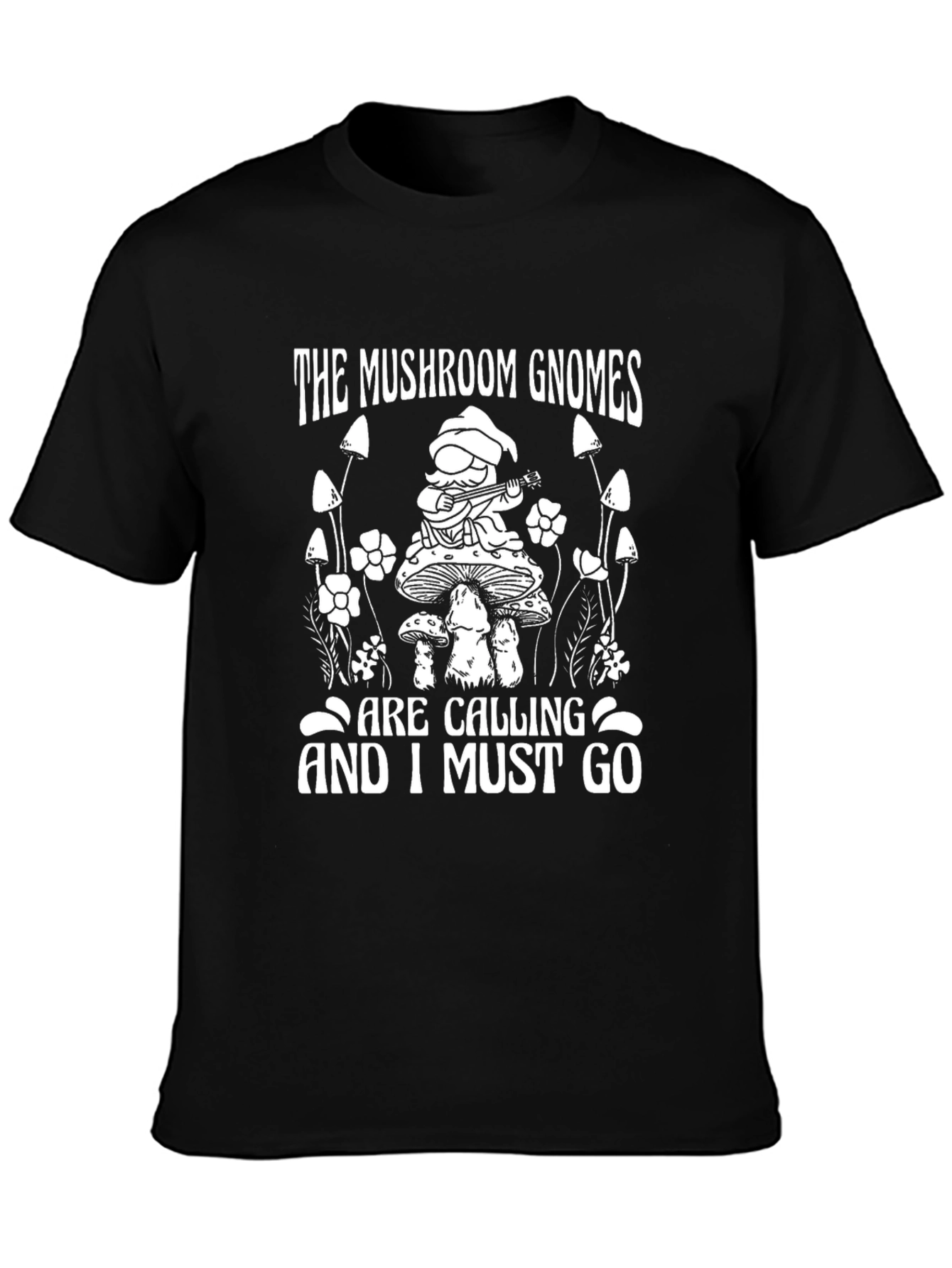 Mushroom Gnome Graphic Tee - Black Cotton T-Shirt