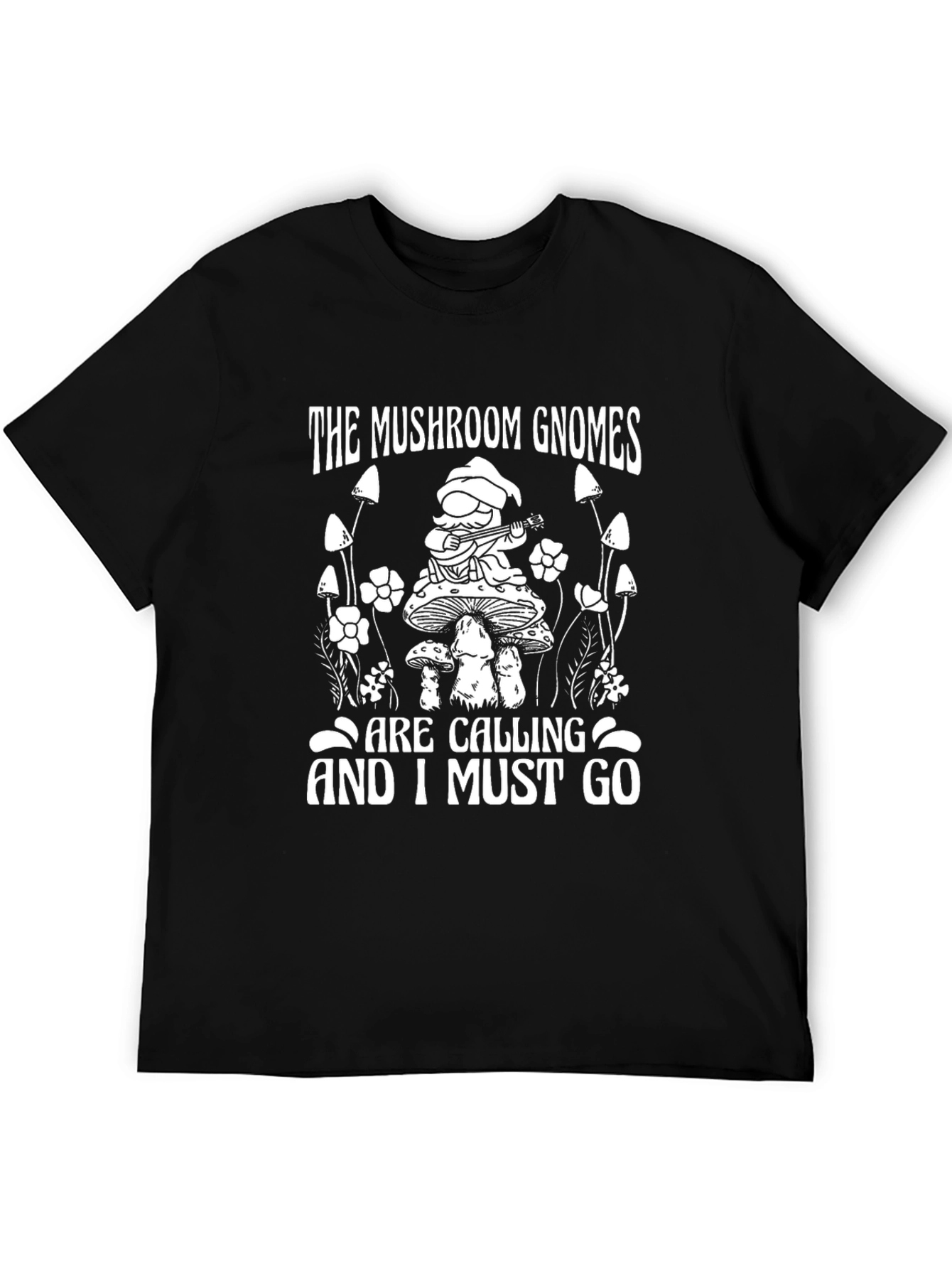 Mushroom Gnome Graphic Tee - Black Cotton T-Shirt
