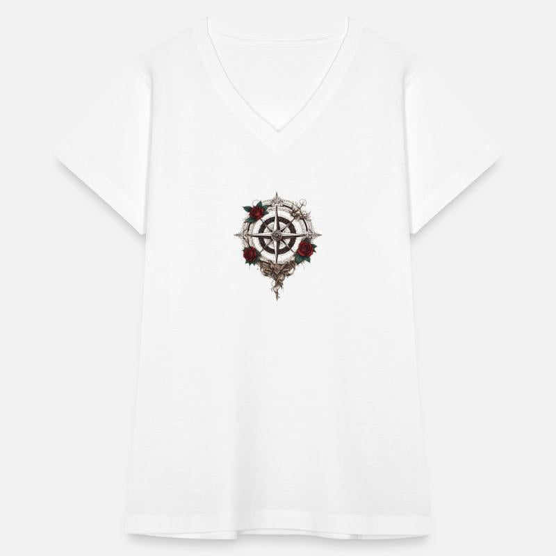 Tattoo_style_rose_compass_beautiful_evoking_spirit