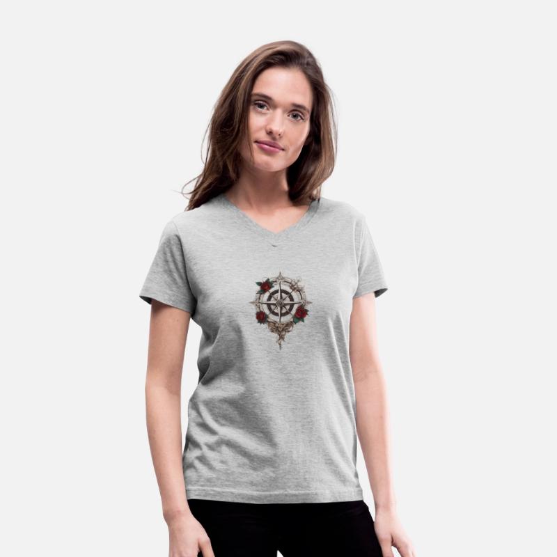 Tattoo_style_rose_compass_beautiful_evoking_spirit