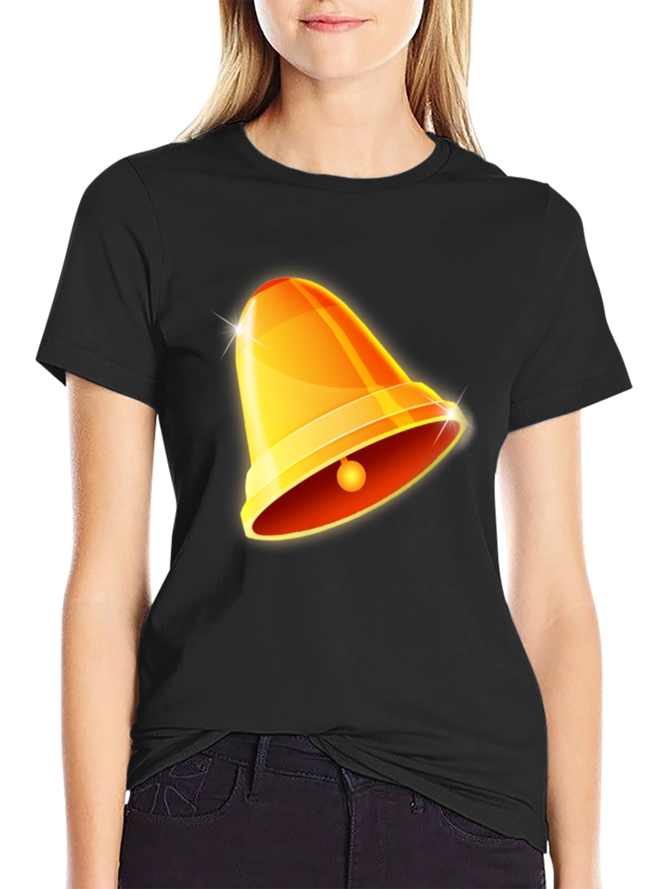 Golden Bell Graphic Tee - Black Cotton Casual Shirt