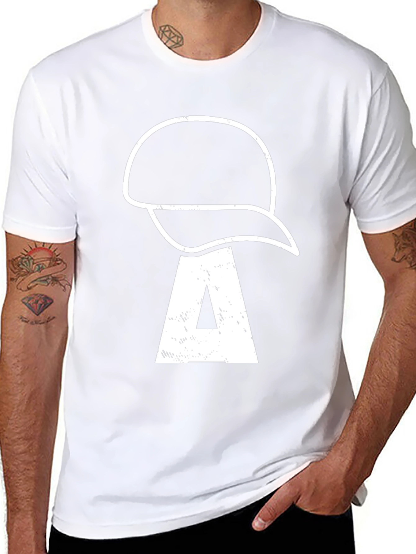 Black T-Shirt with Hat and Letter A Design