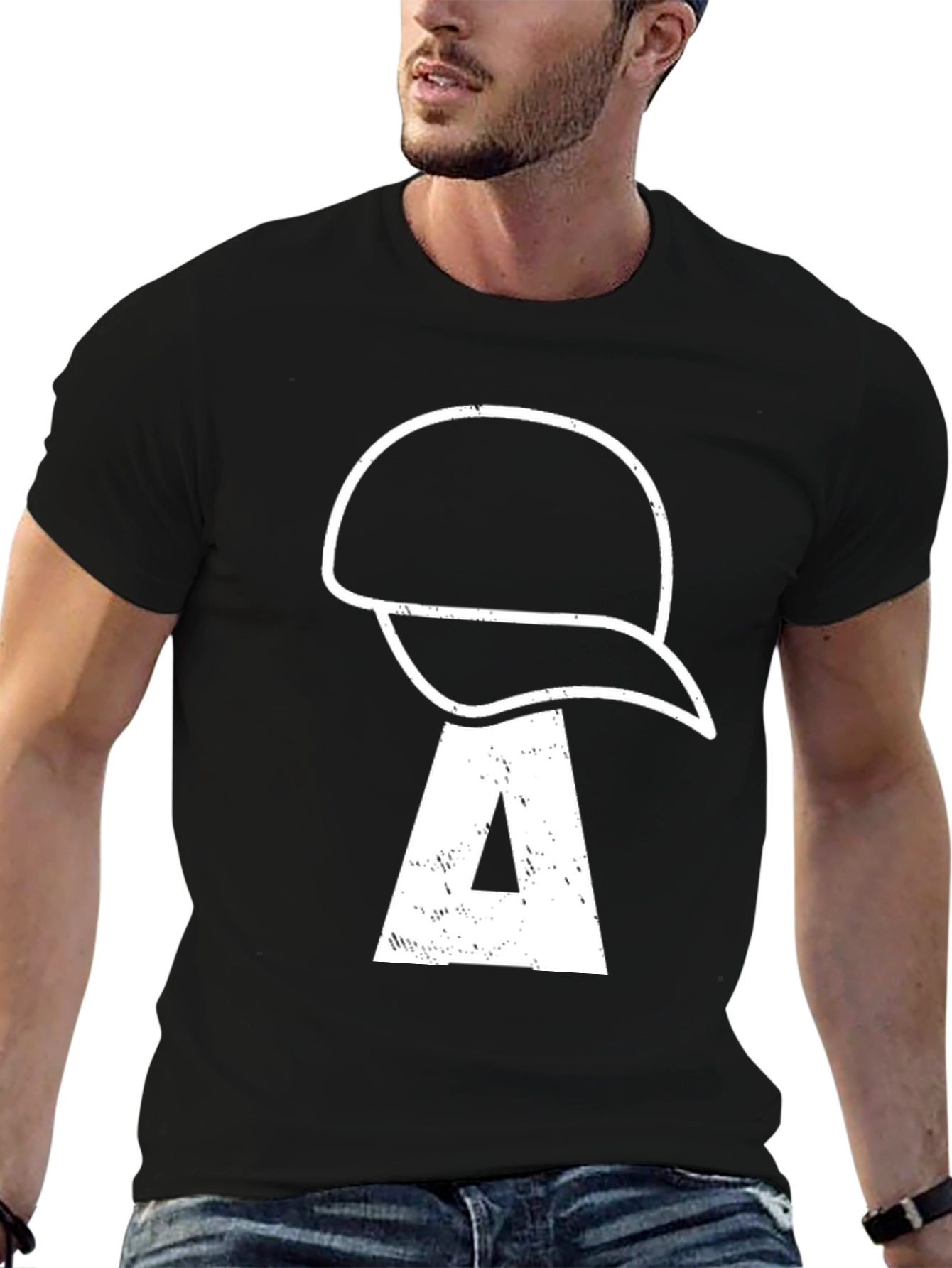 Black T-Shirt with Hat and Letter A Design