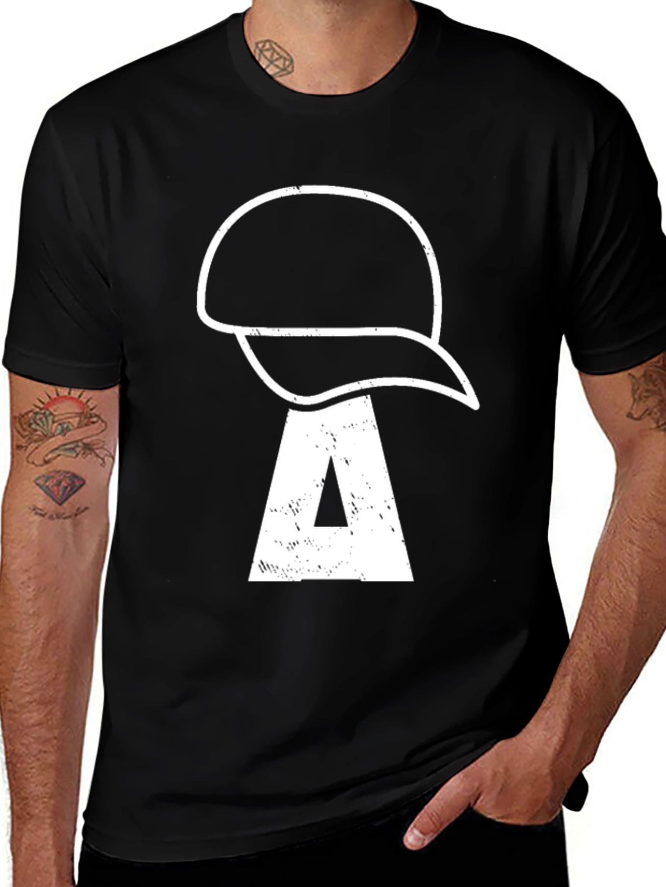 Black T-Shirt with Hat and Letter A Design
