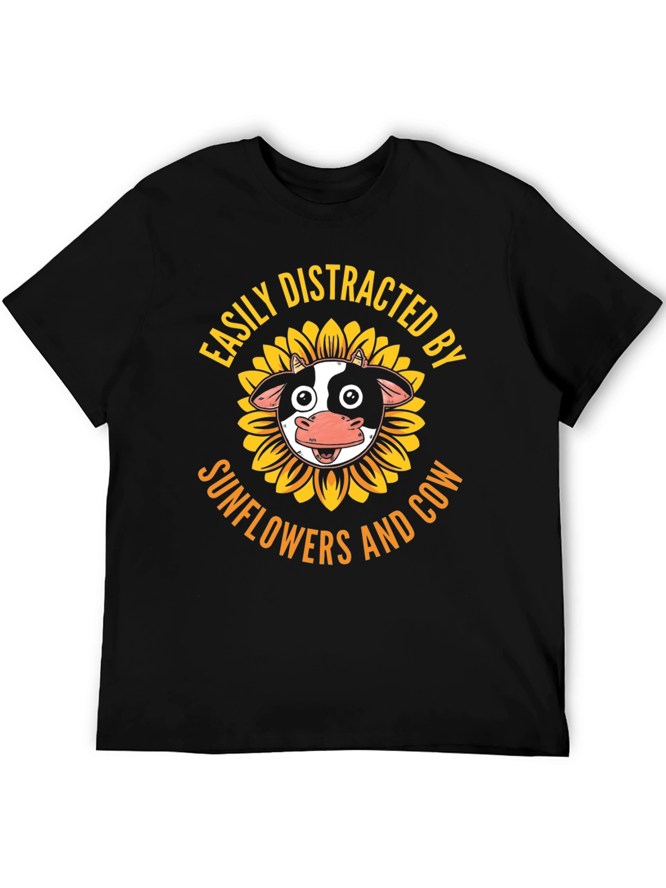 Easily Distracted By Sunflowers and Cow Graphic T-Shirt