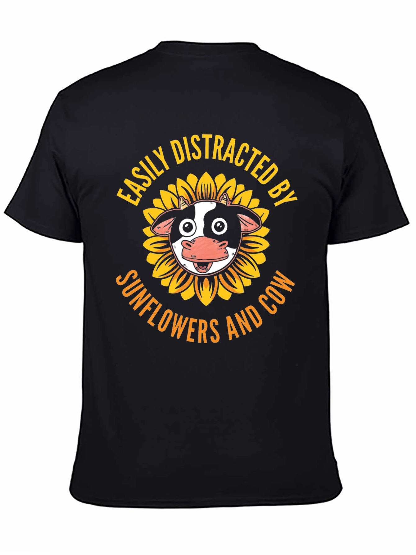 Easily Distracted By Sunflowers and Cow Graphic T-Shirt