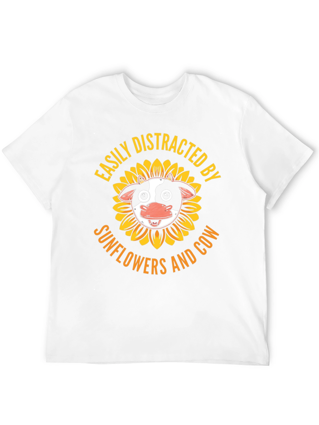 Easily Distracted By Sunflowers and Cow Graphic T-Shirt