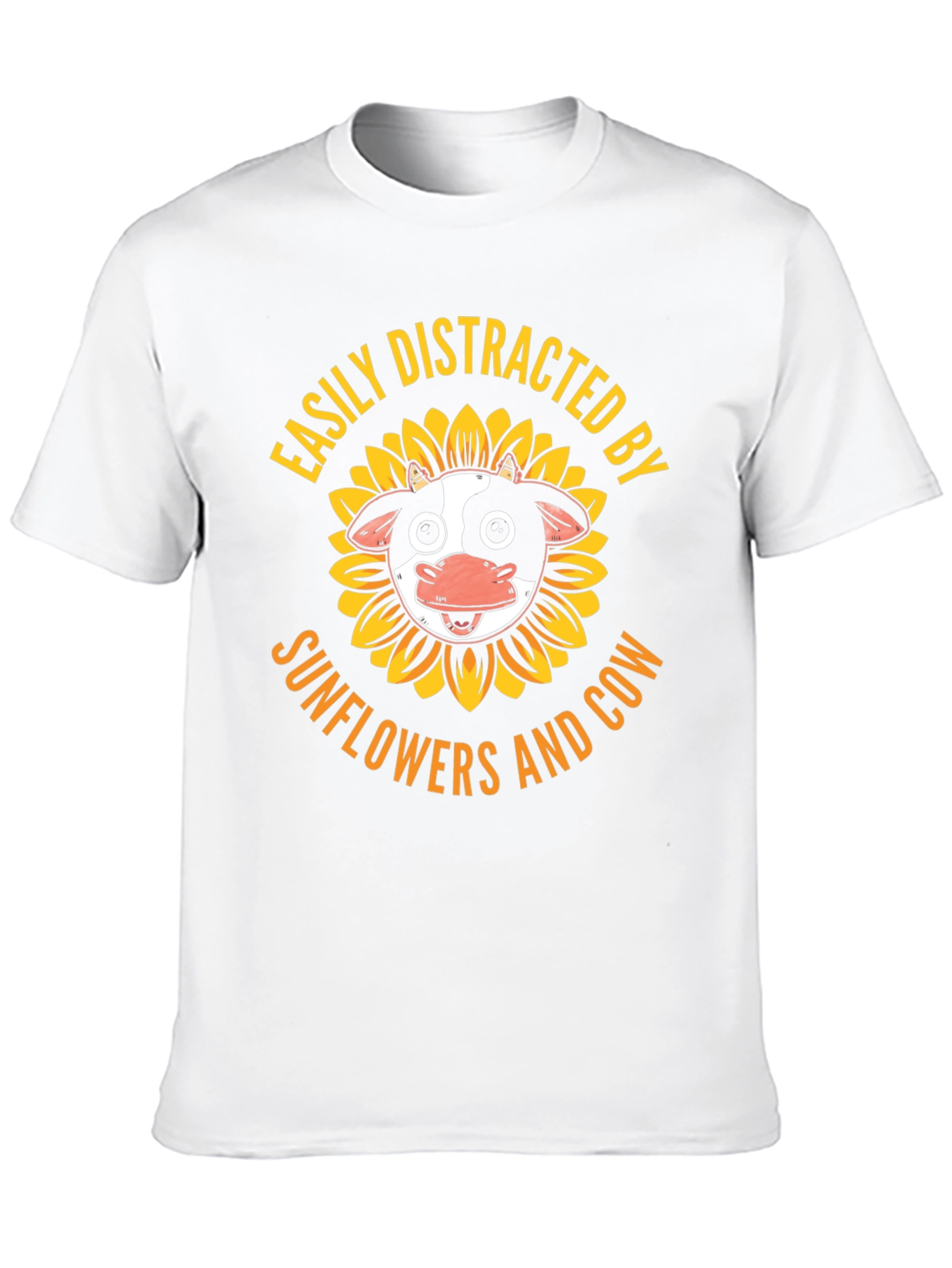 Easily Distracted By Sunflowers and Cow Graphic T-Shirt