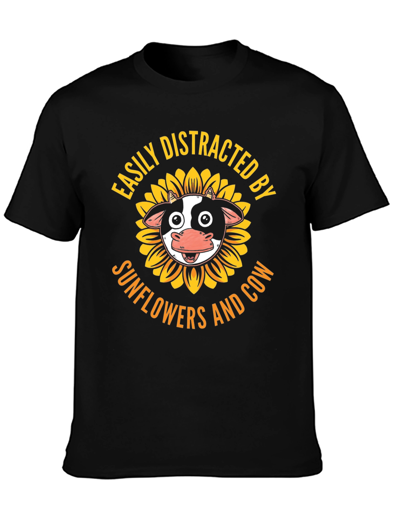 Easily Distracted By Sunflowers and Cow Graphic T-Shirt