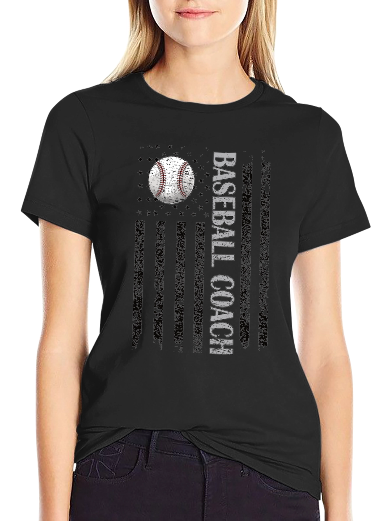 Baseball Coach Graphic Tee - American Flag Design