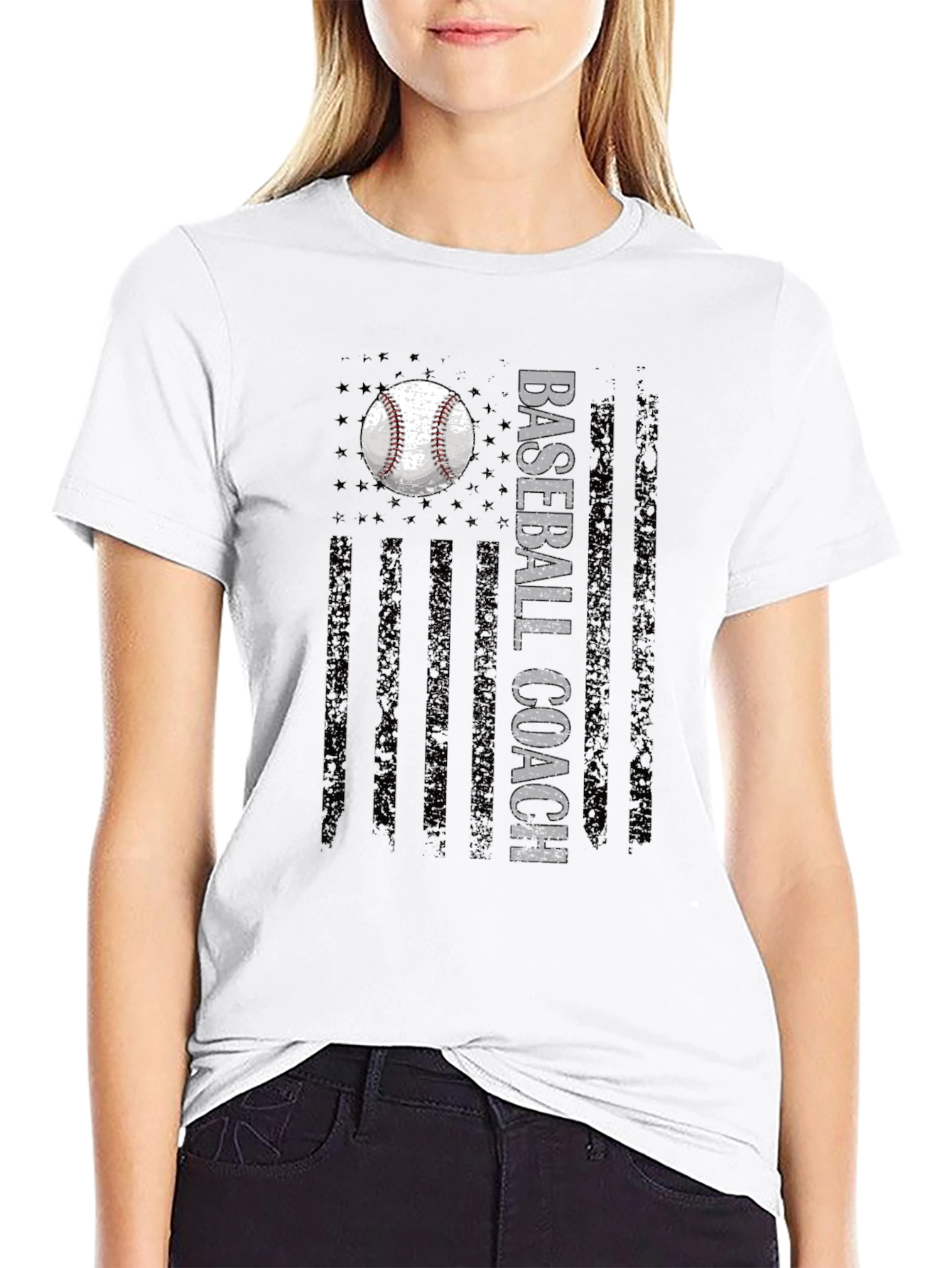 Baseball Coach Graphic Tee - American Flag Design
