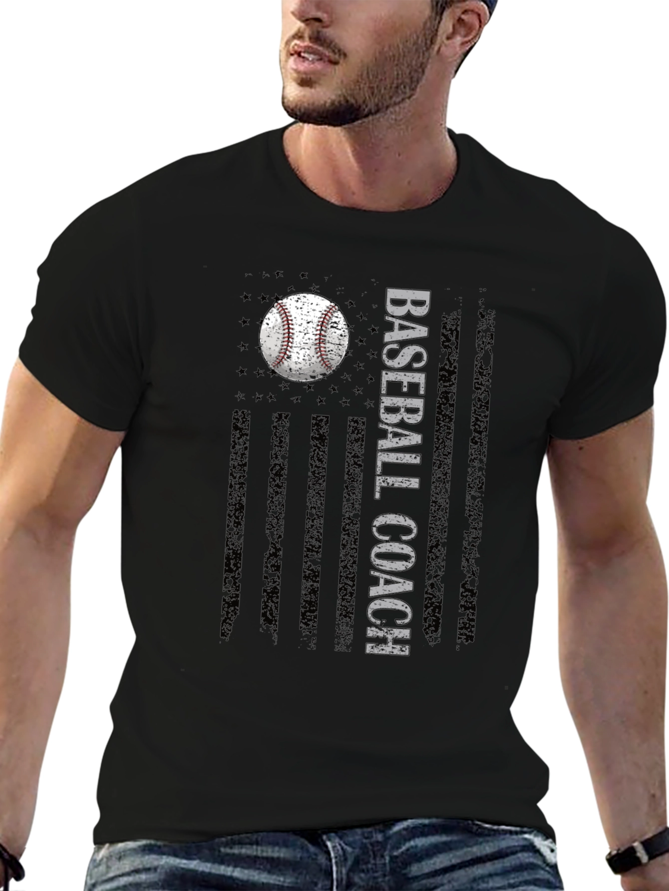 Baseball Coach Graphic Tee - American Flag Design