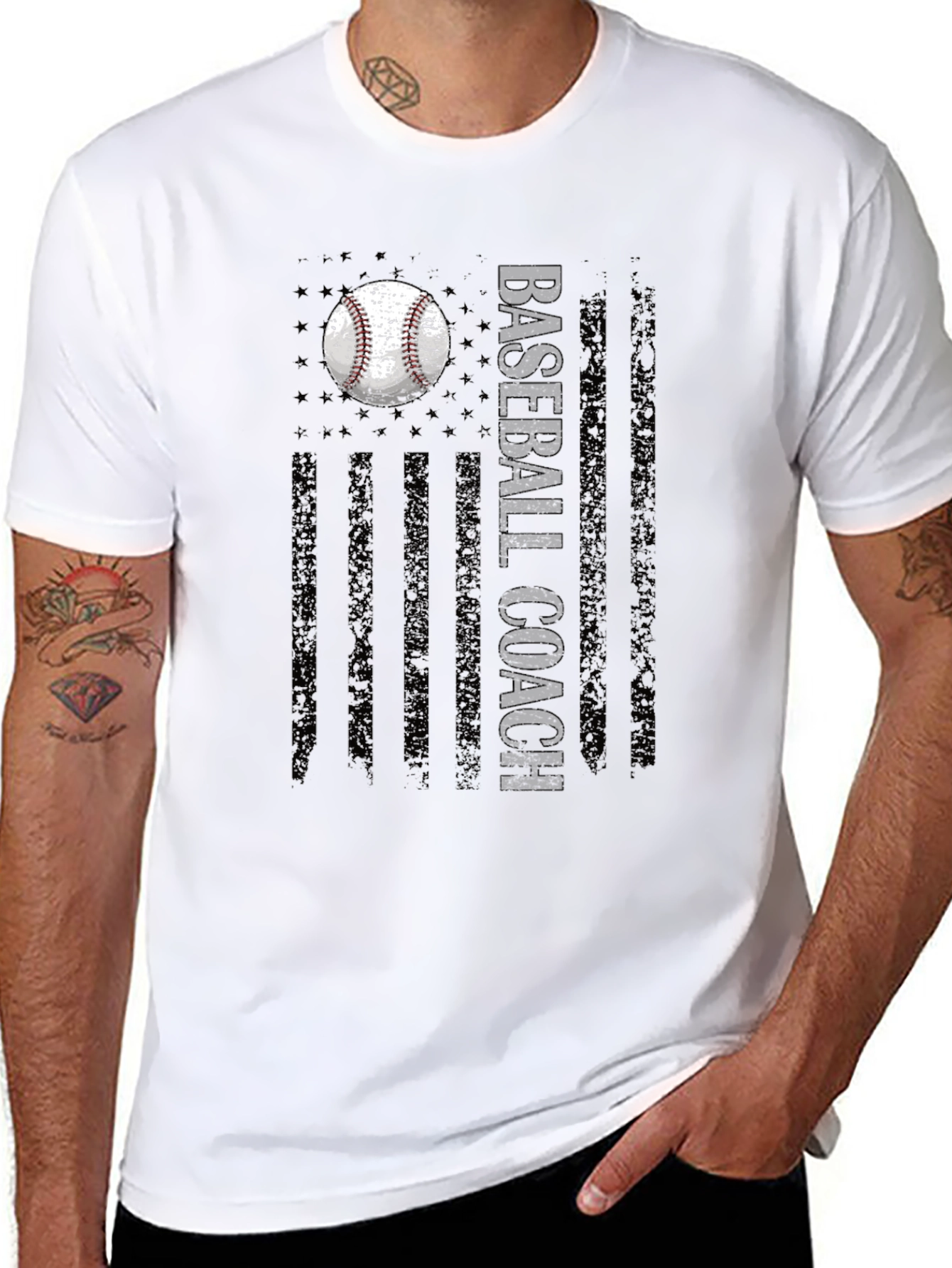 Baseball Coach Graphic Tee - American Flag Design