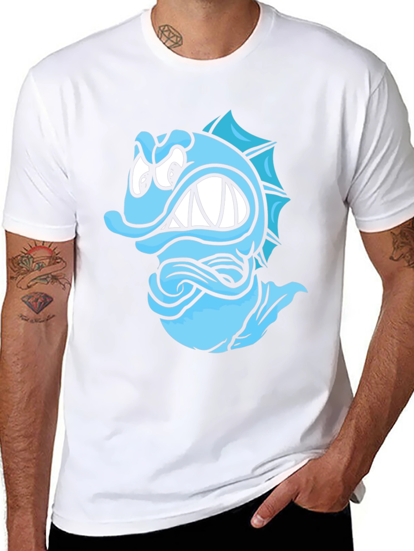 Angry Blue Fish Graphic T-Shirt