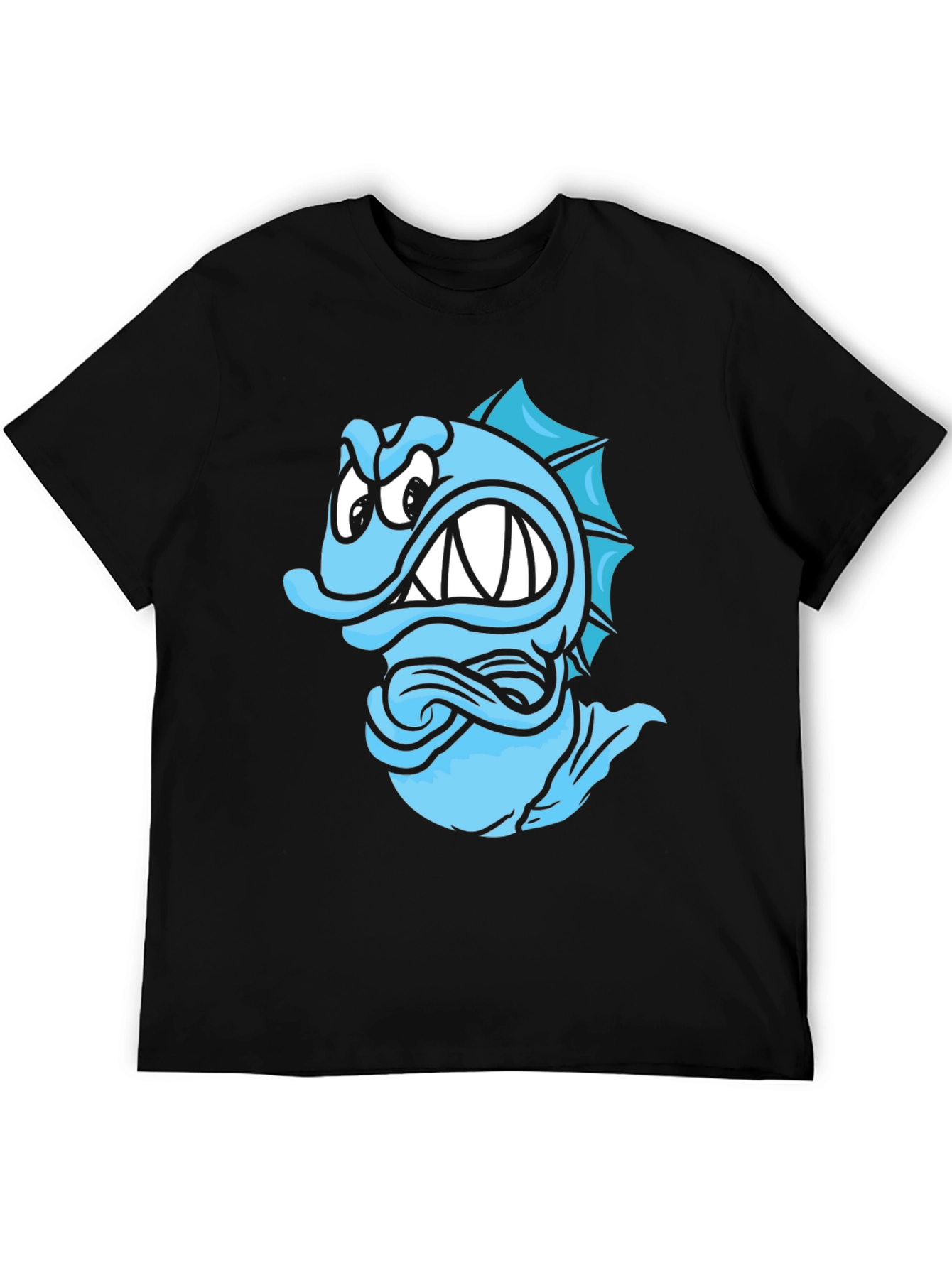 Angry Blue Fish Graphic T-Shirt