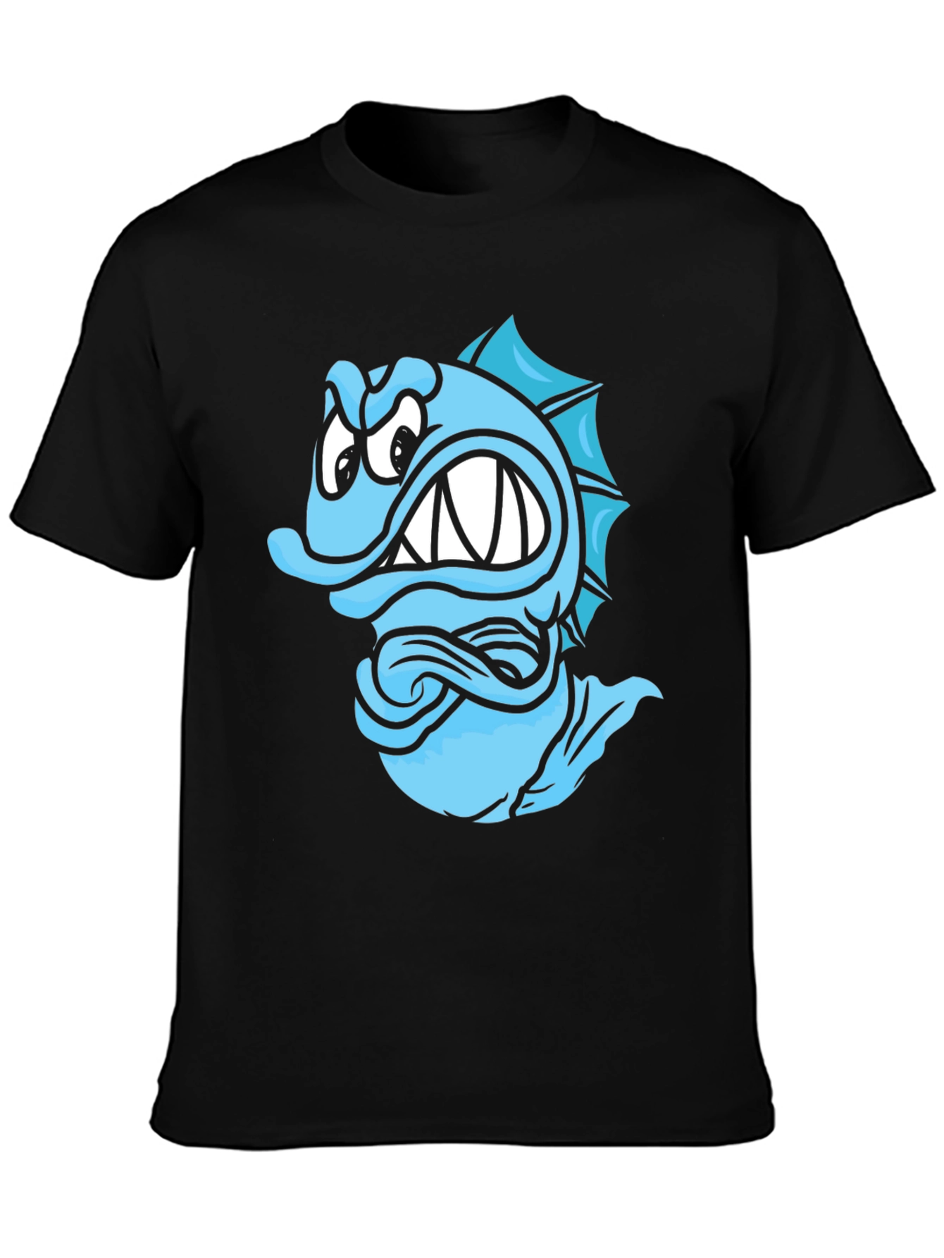 Angry Blue Fish Graphic T-Shirt