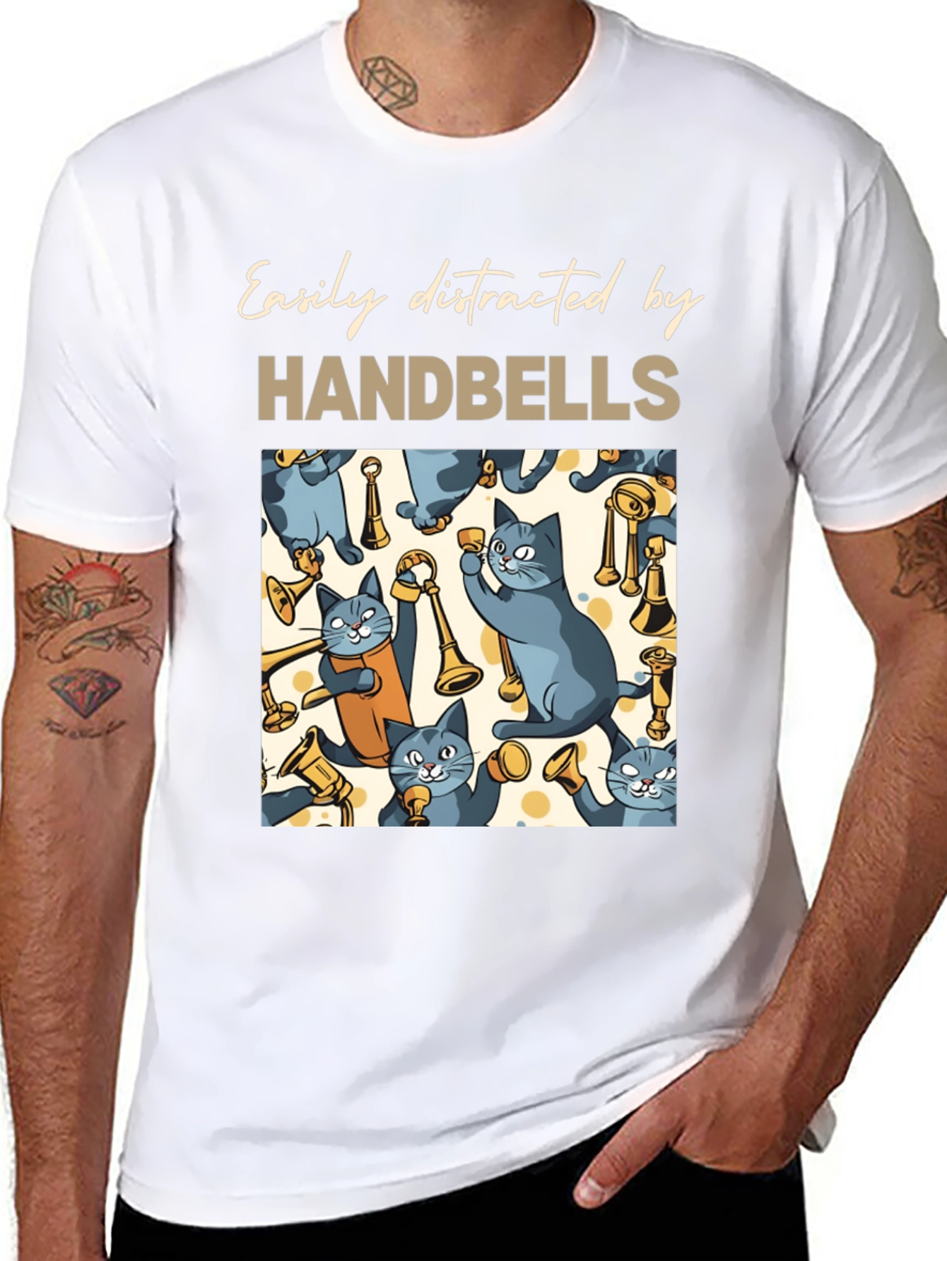 Cat Handbell Lover T-Shirt - Easily Distracted