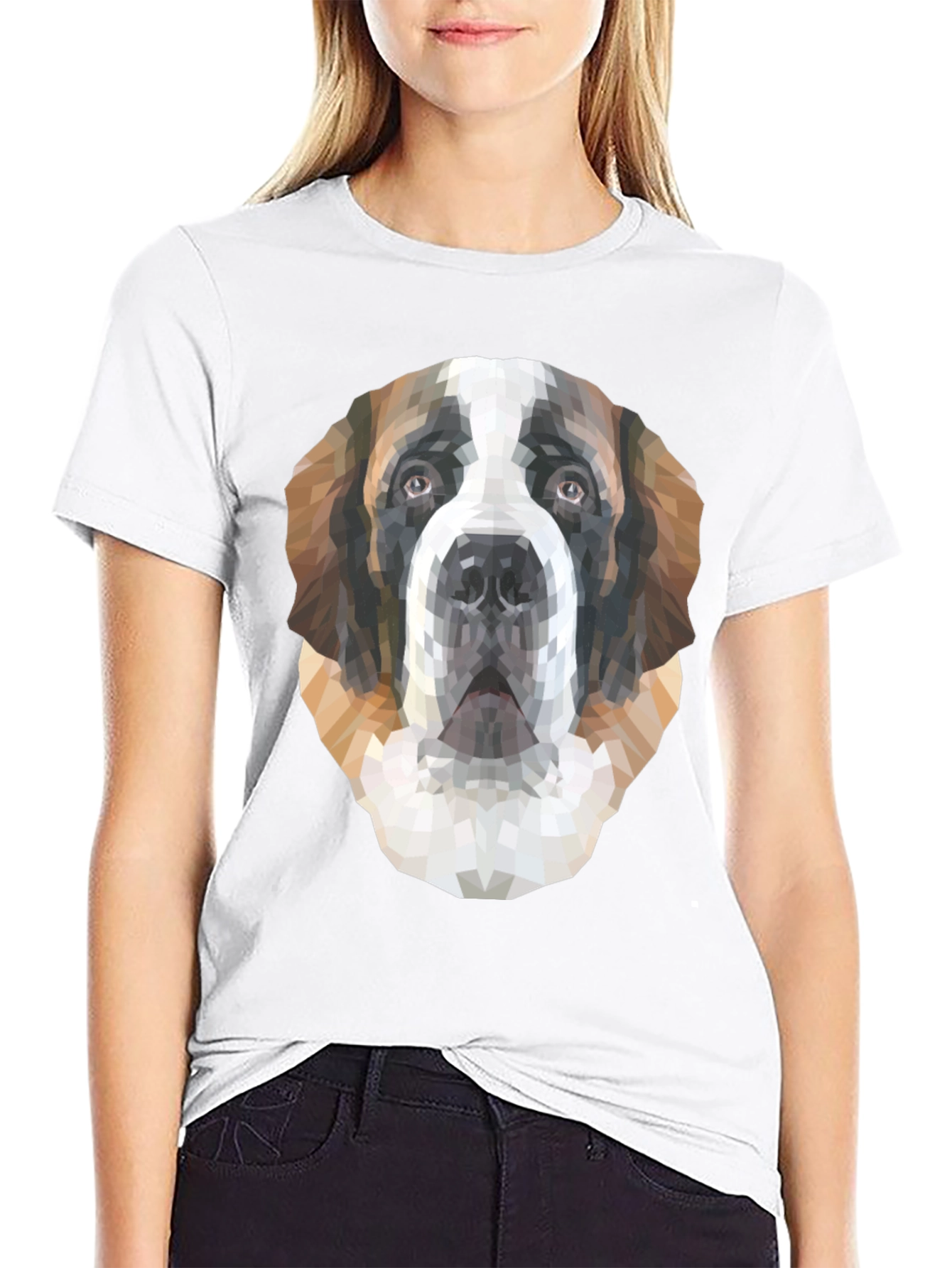 Geometric St. Bernard Dog Graphic T-Shirt - Black