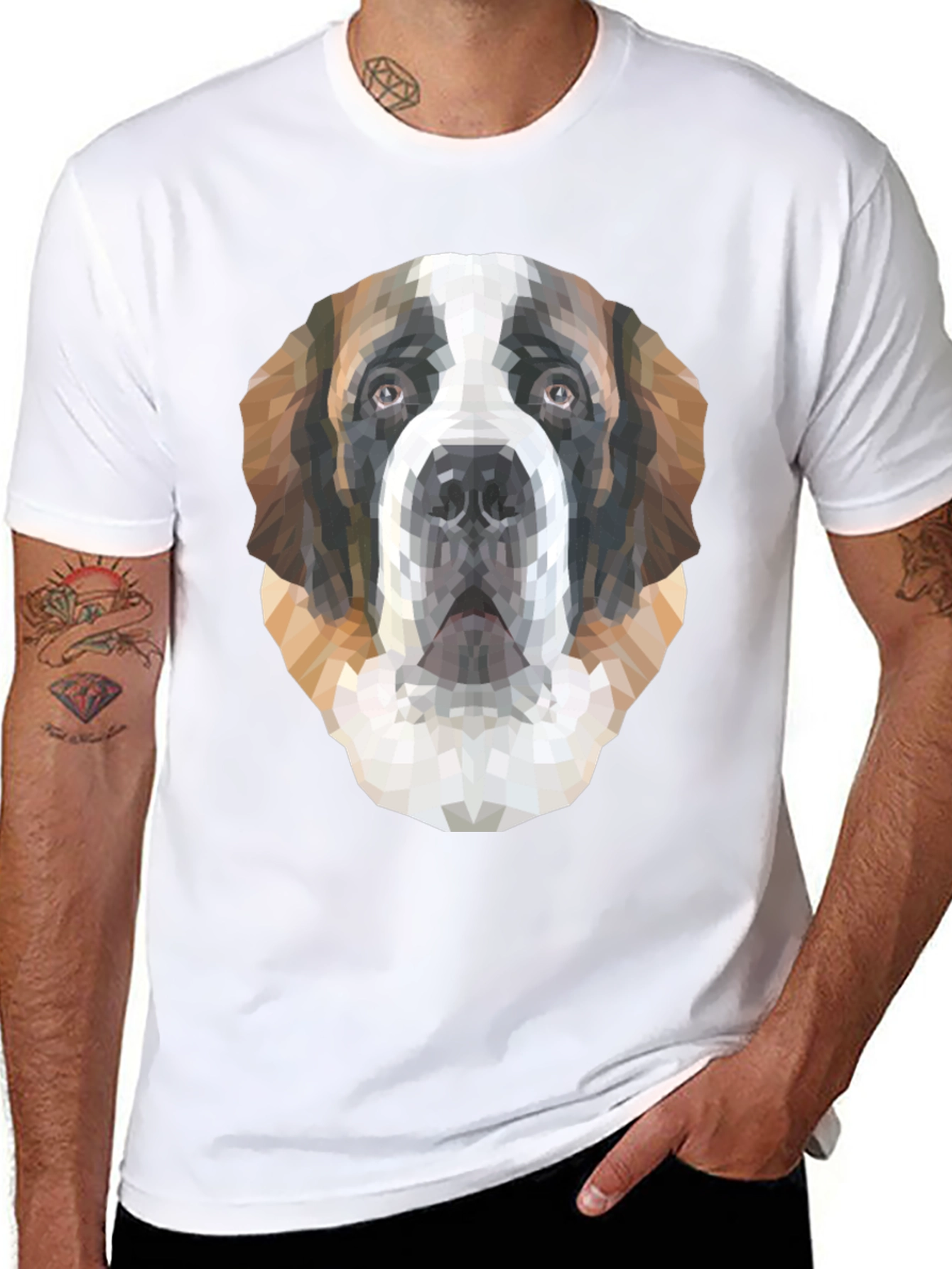 Geometric St. Bernard Dog Graphic T-Shirt - Black