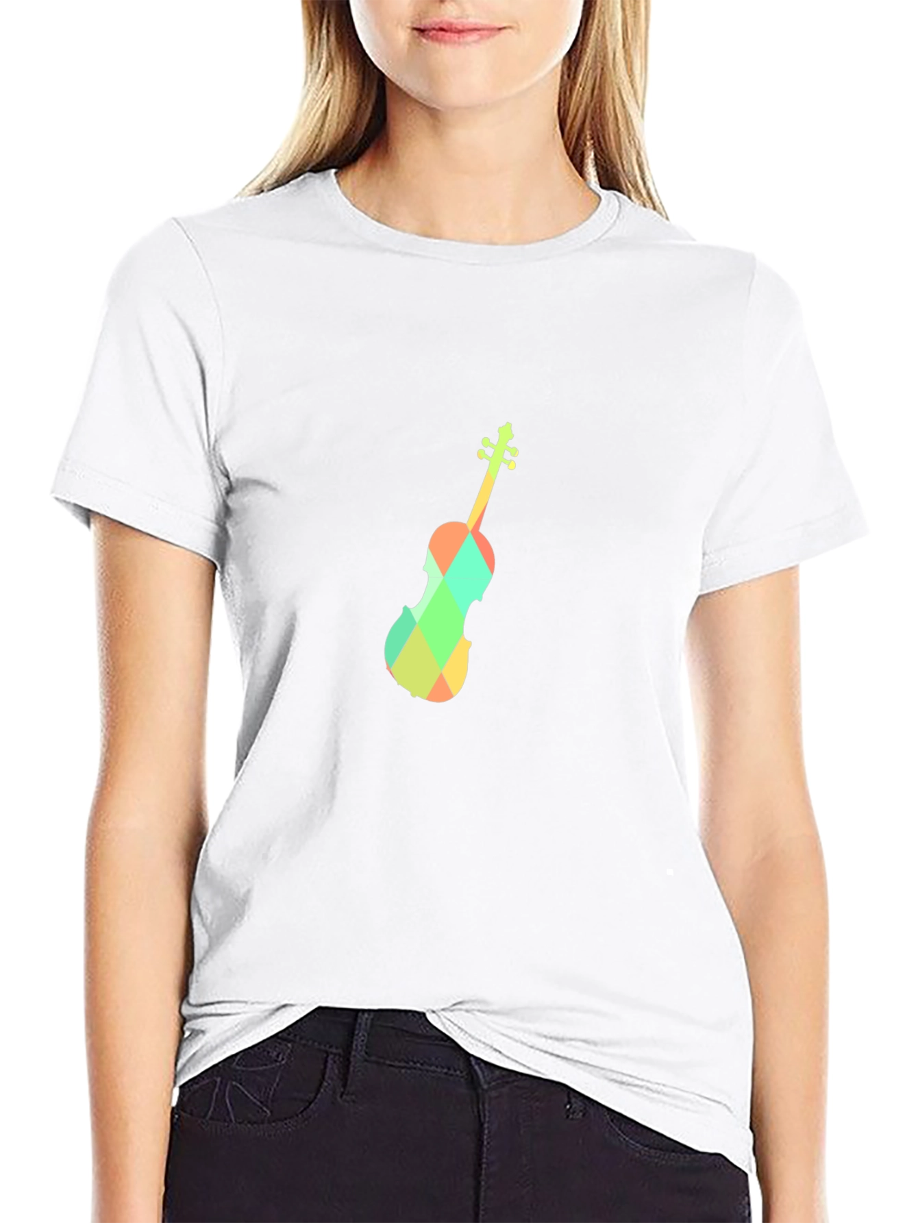 Geometric Violin Graphic Tee - Black Cotton Blend