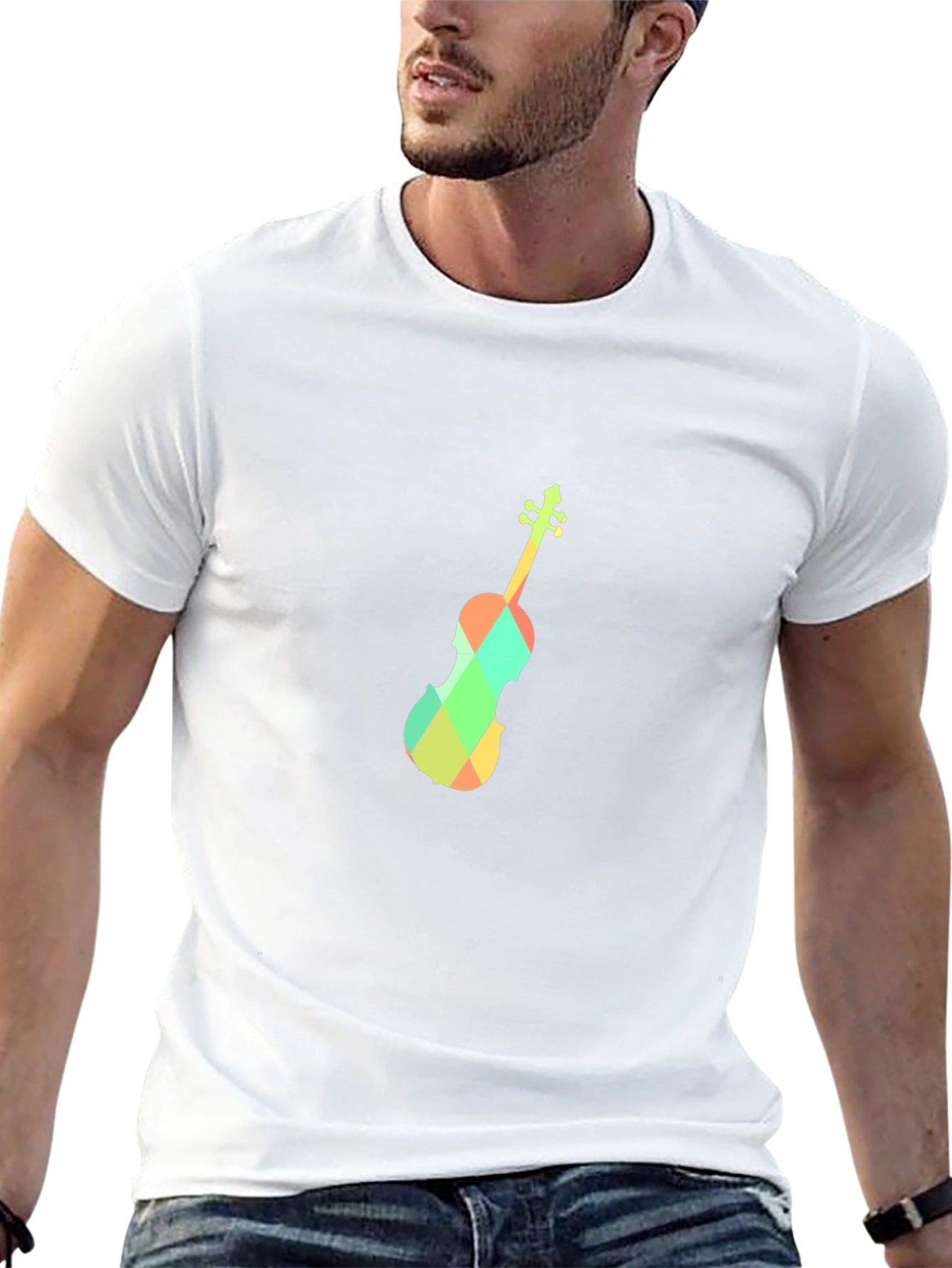 Geometric Violin Graphic Tee - Black Cotton Blend
