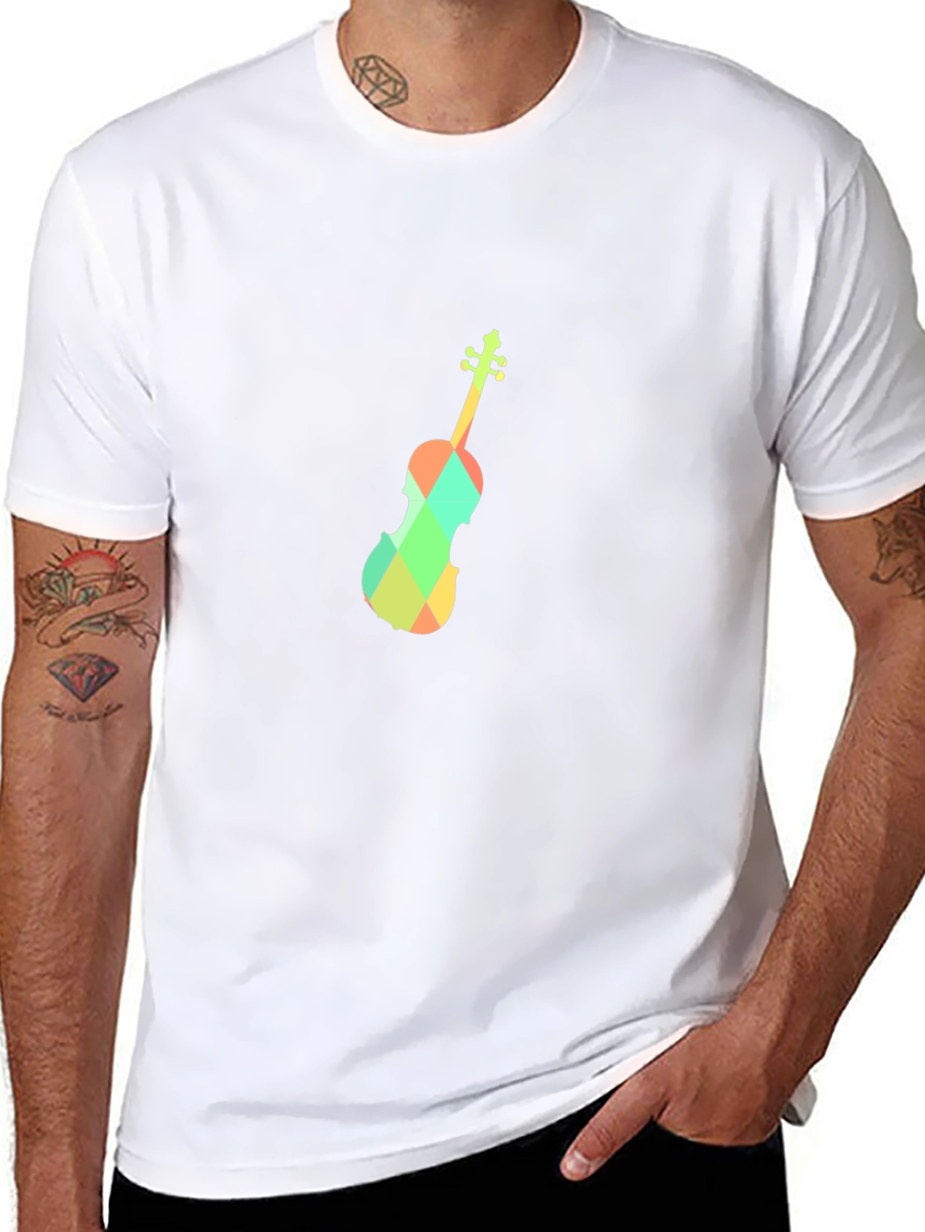 Geometric Violin Graphic Tee - Black Cotton Blend