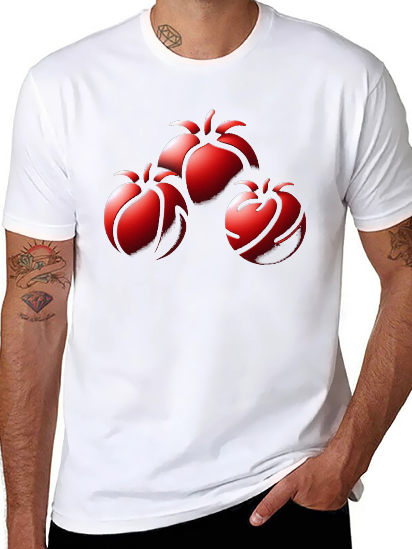 Red Fruit Graphic Black T-Shirt