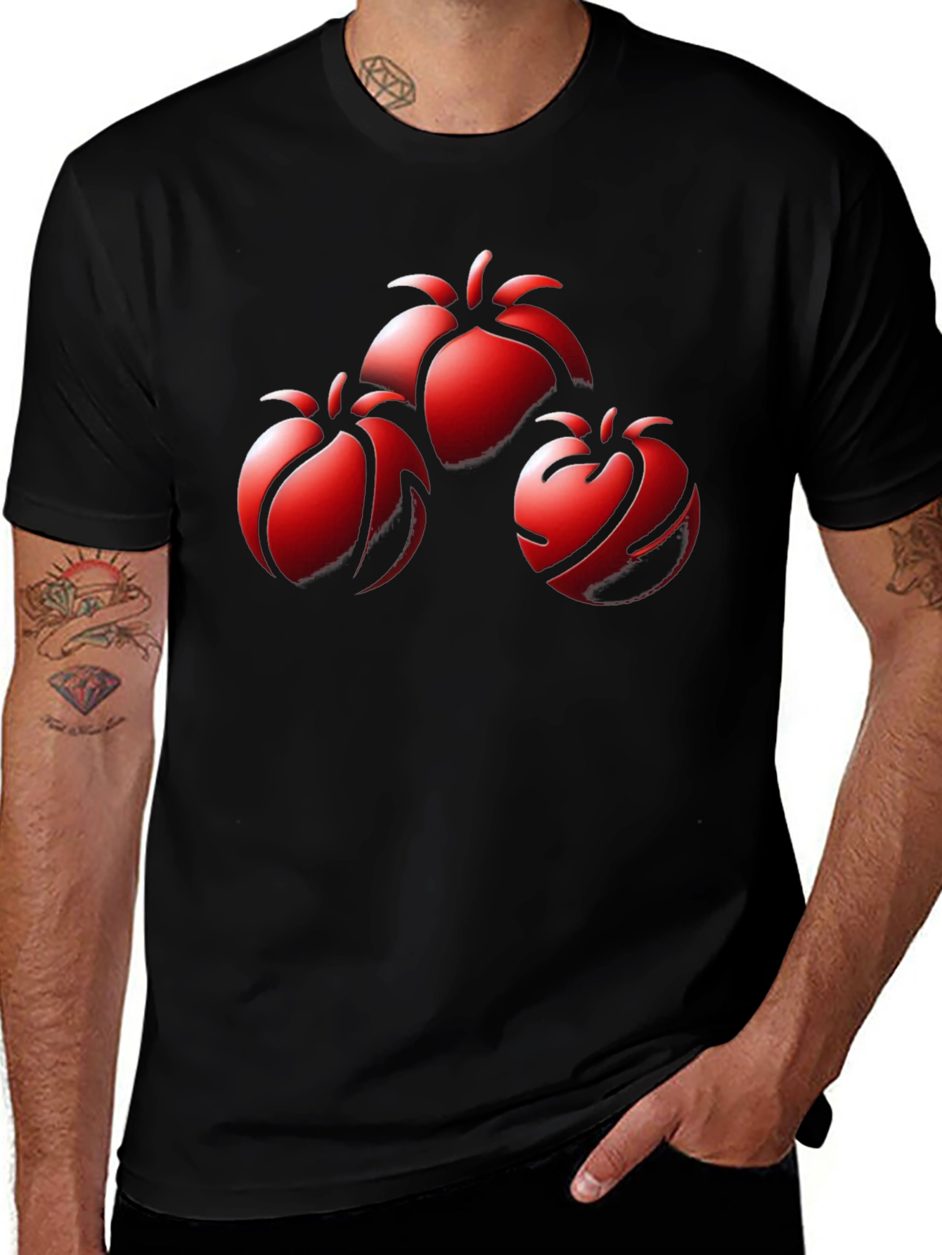 Red Fruit Graphic Black T-Shirt