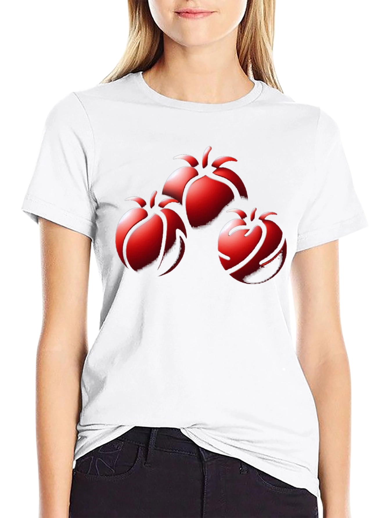 Red Fruit Graphic Black T-Shirt