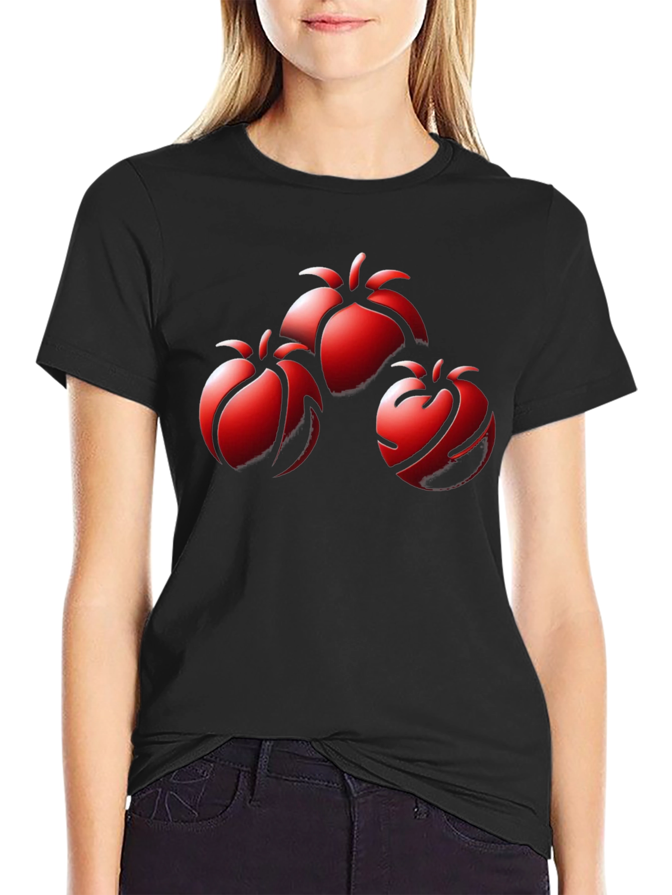Red Fruit Graphic Black T-Shirt
