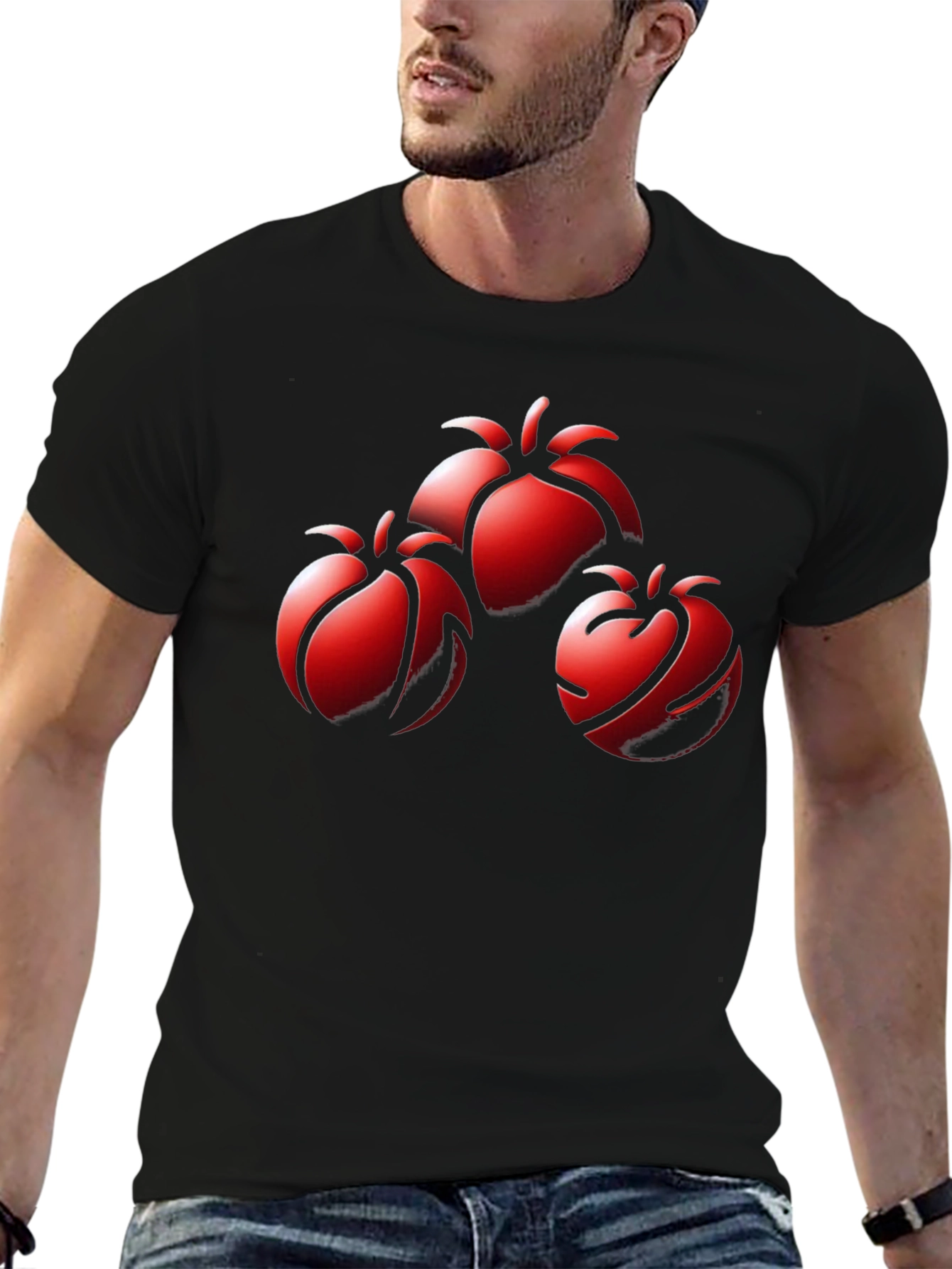 Red Fruit Graphic Black T-Shirt