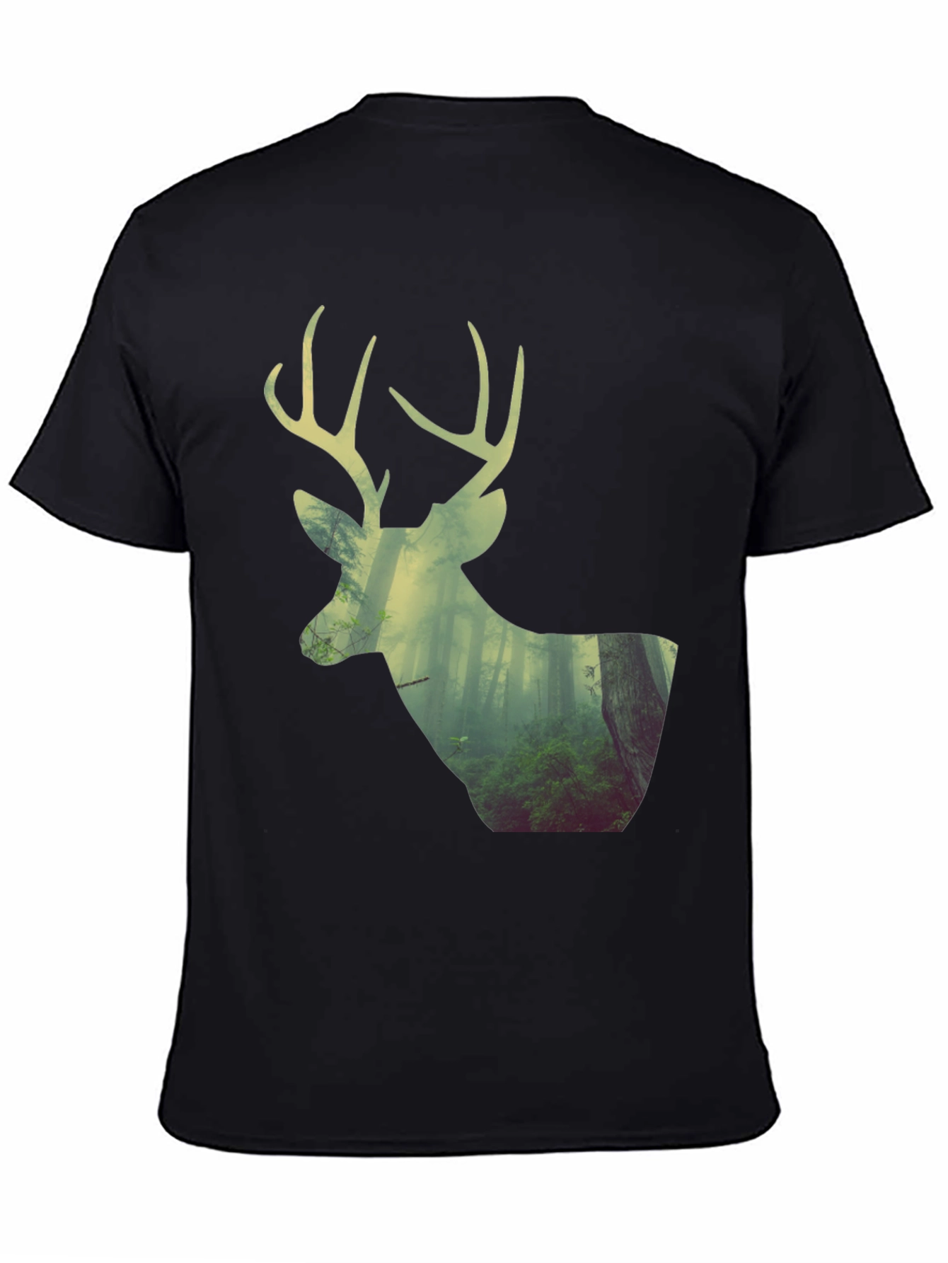 Deer Forest Graphic Print Black T-Shirt