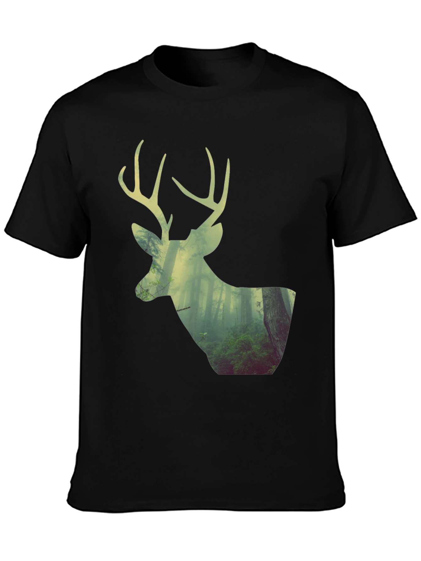 Deer Forest Graphic Print Black T-Shirt