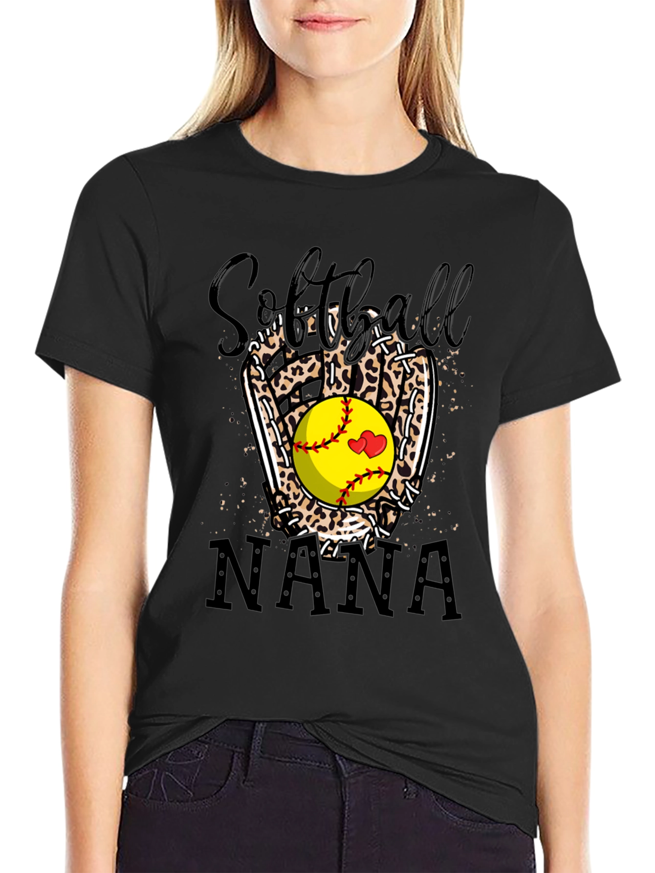 Softball Nana Leopard Print Graphic Tee
