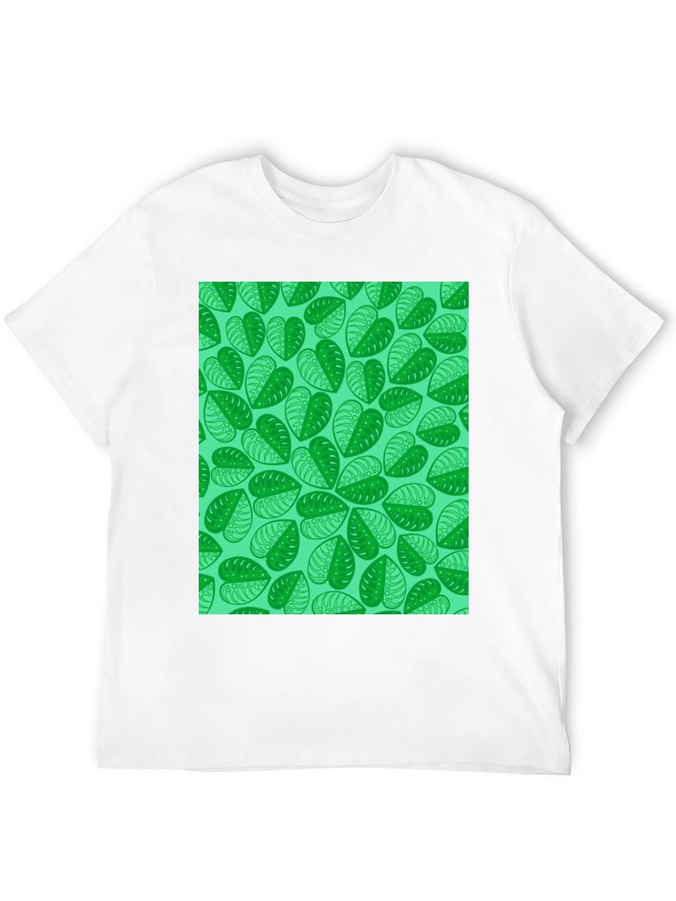 Green Leaf Print Black T-Shirt