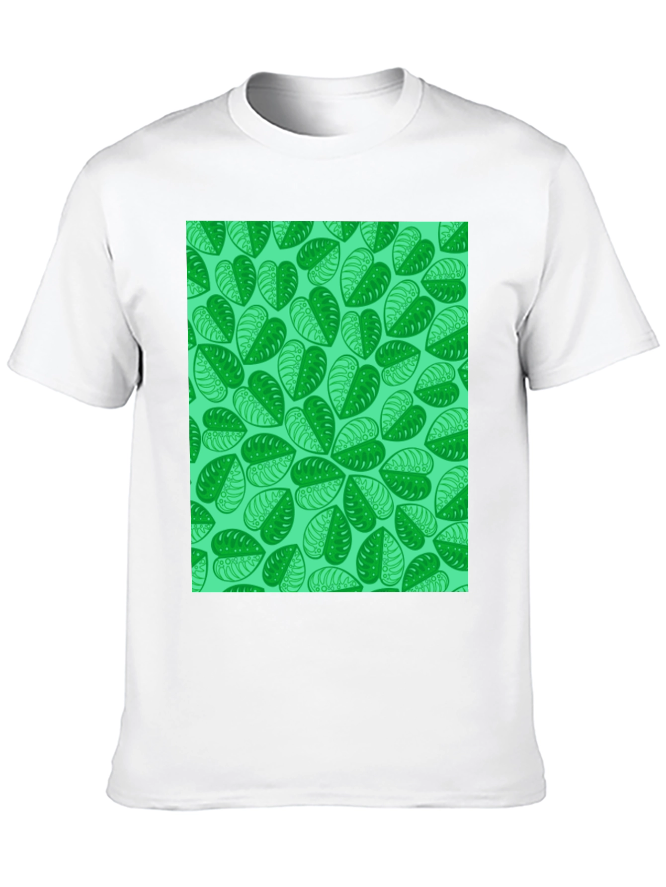 Green Leaf Print Black T-Shirt