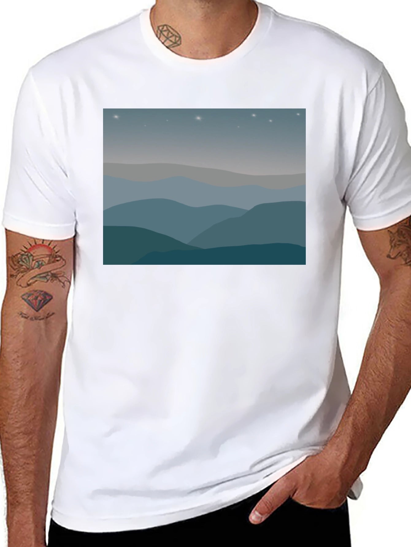 Starry Mountainscape Graphic Tee - Black