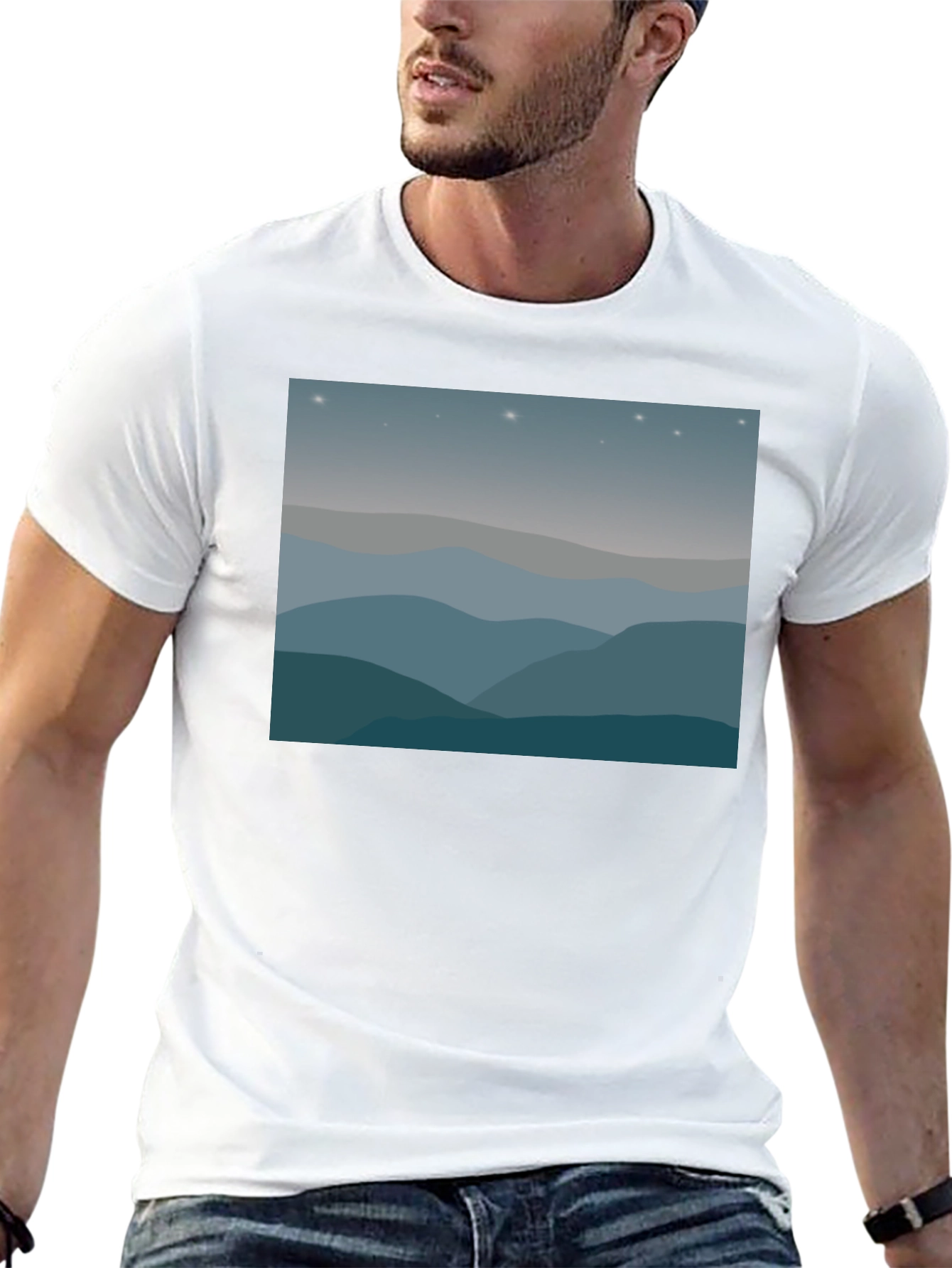 Starry Mountainscape Graphic Tee - Black