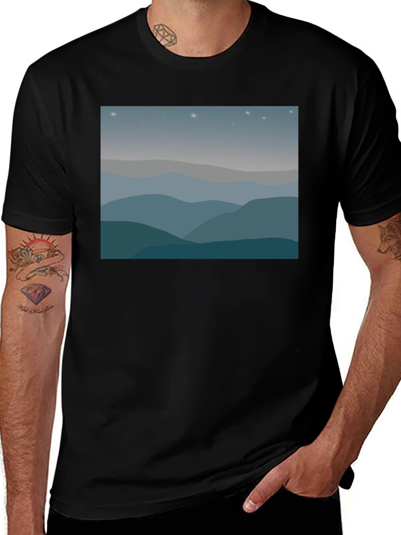 Starry Mountainscape Graphic Tee - Black