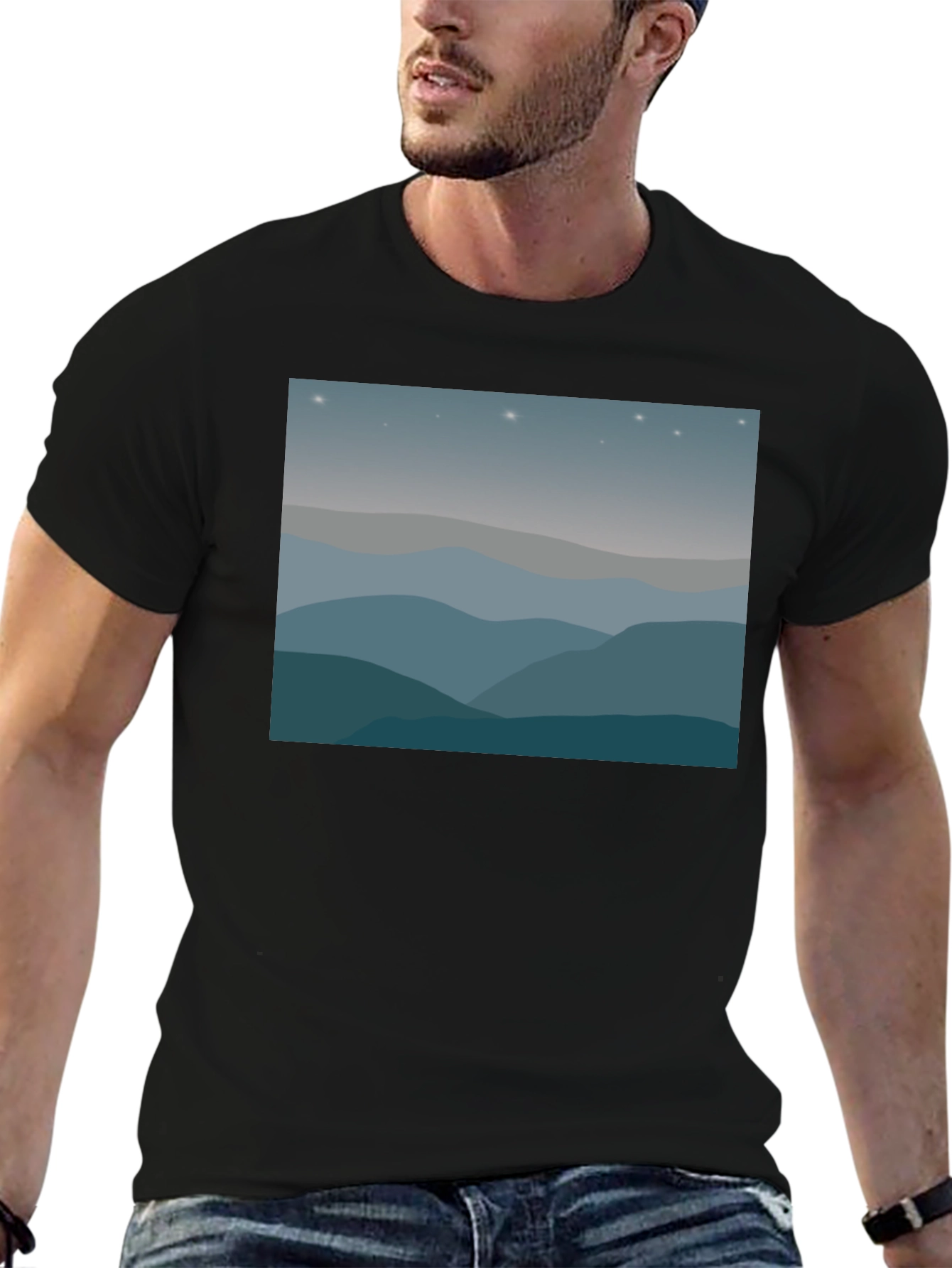 Starry Mountainscape Graphic Tee - Black