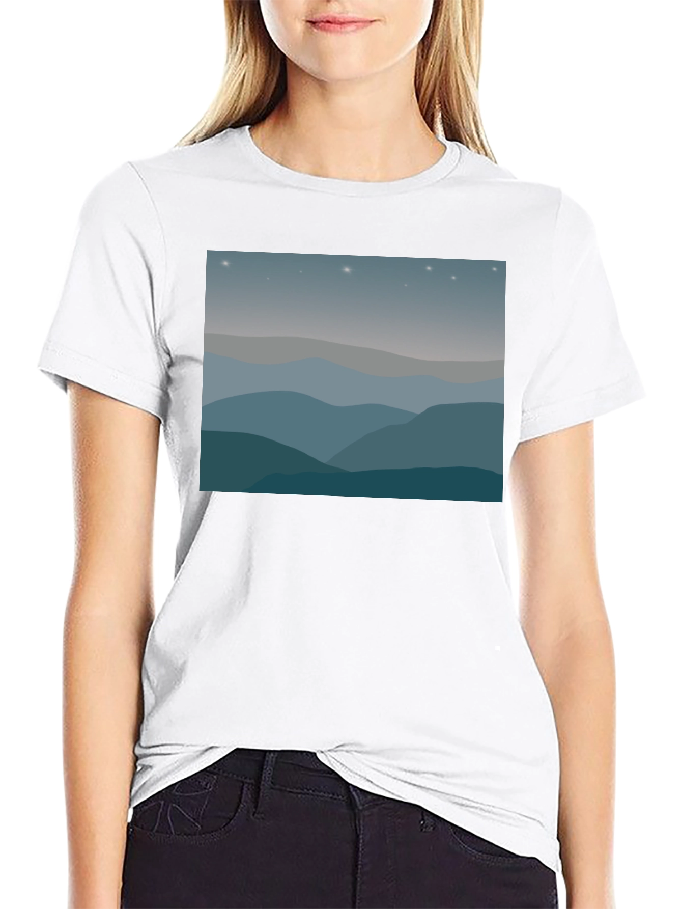 Starry Mountainscape Graphic Tee - Black