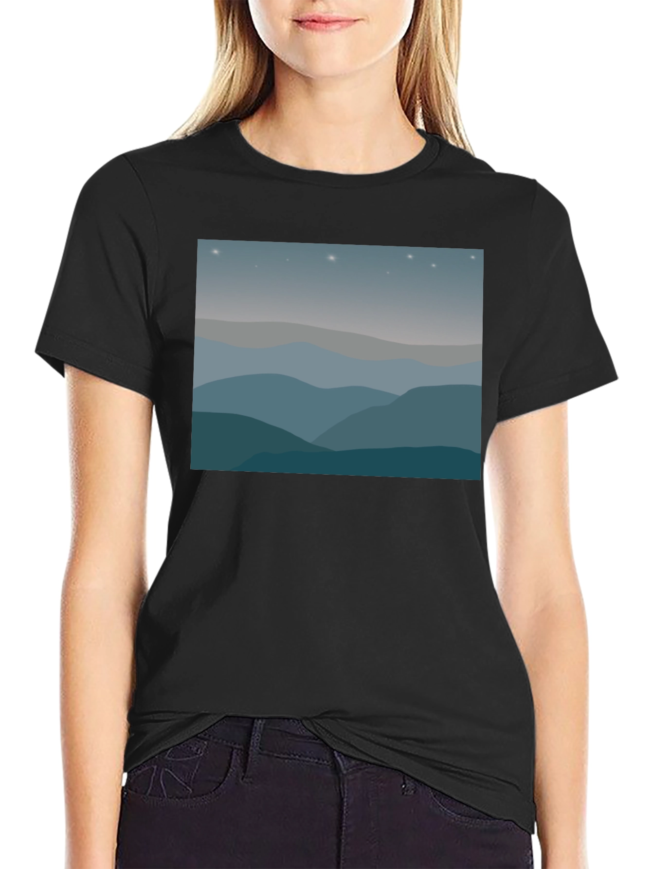 Starry Mountainscape Graphic Tee - Black