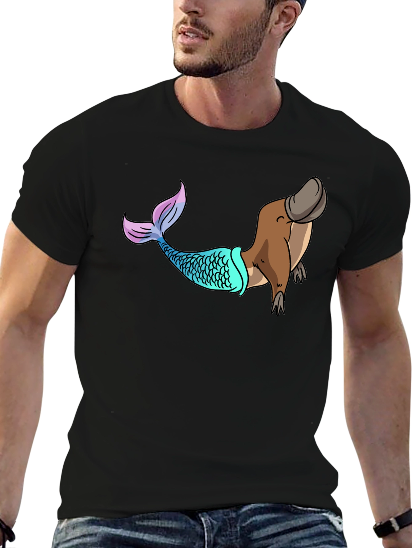 Mermaid Platypus Graphic Tee - Novelty T-Shirt
